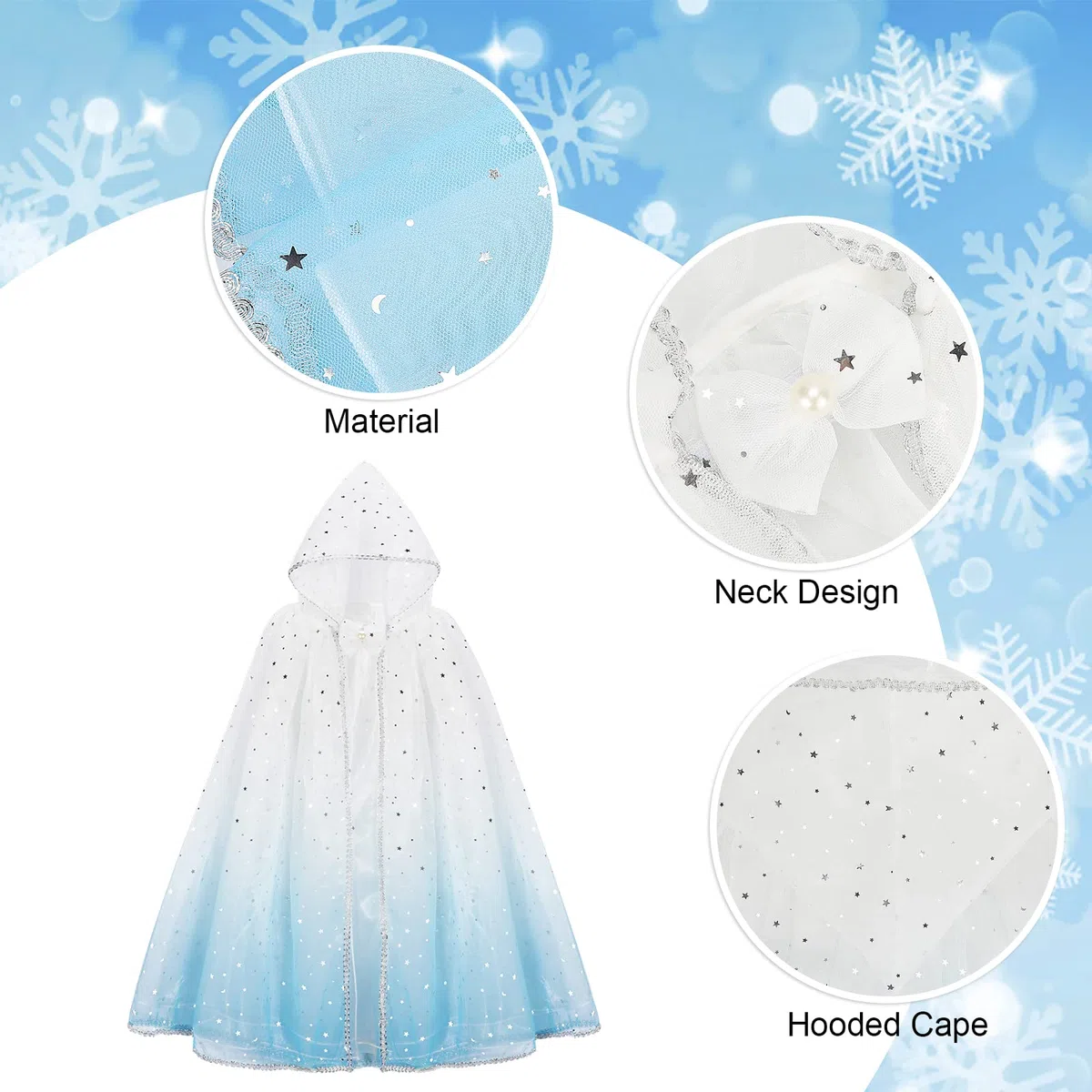 XEPST Mantello Principessa Bambina, Costume Principessa con Cappuccio Mantello Della Principessa Accessorio Scialle Cape Ragazze da Costume Halloween