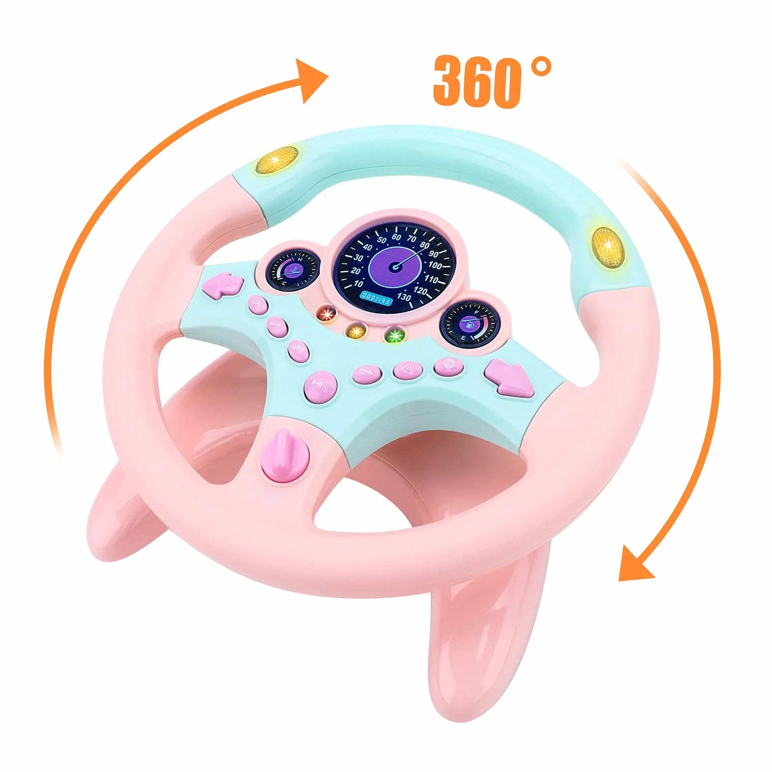deAO Volante Auto Bambino Simulatore di Guida Bambino Volante Portachiavi con Rotazione a 360°, Funzioni sonore e Luminose (Rosa)