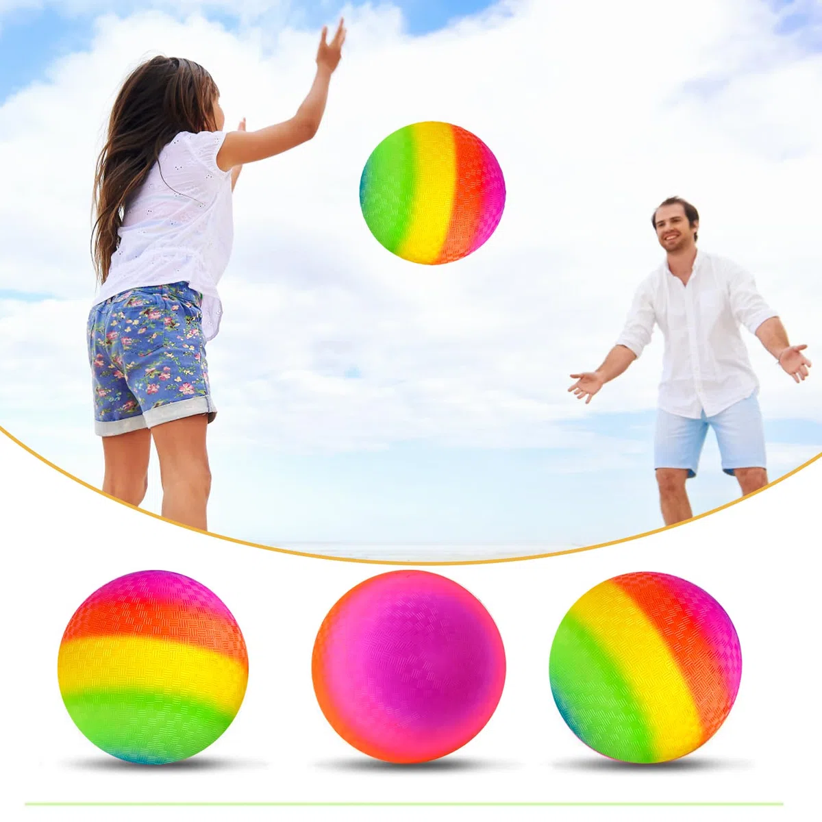 JSMTKJ Set di 2 palline arcobaleno, Bouncy Kickball arcobaleno, in PVC, per palloni da spiaggia e giardino, giochi per interni ed esterni, 22 cm
