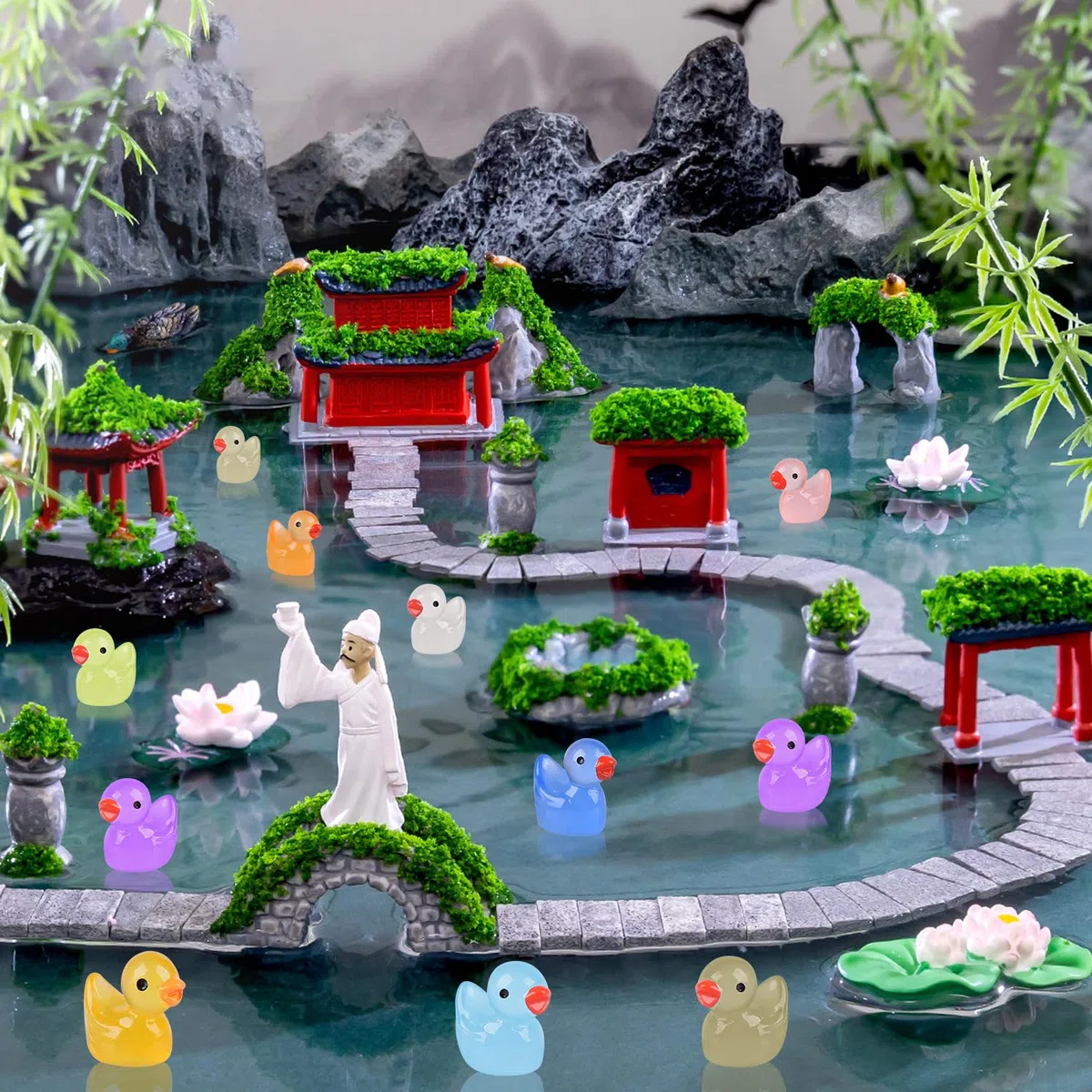 100Pcs Luminous Mini Resin Ducks, Piccole Mini Anatre Luminose, Miniatura Paperelle Piccole per Acquari, Decorazioni per Case Delle Bambole, Piante in Vaso, Decorazioni per Paesaggi da Giardino