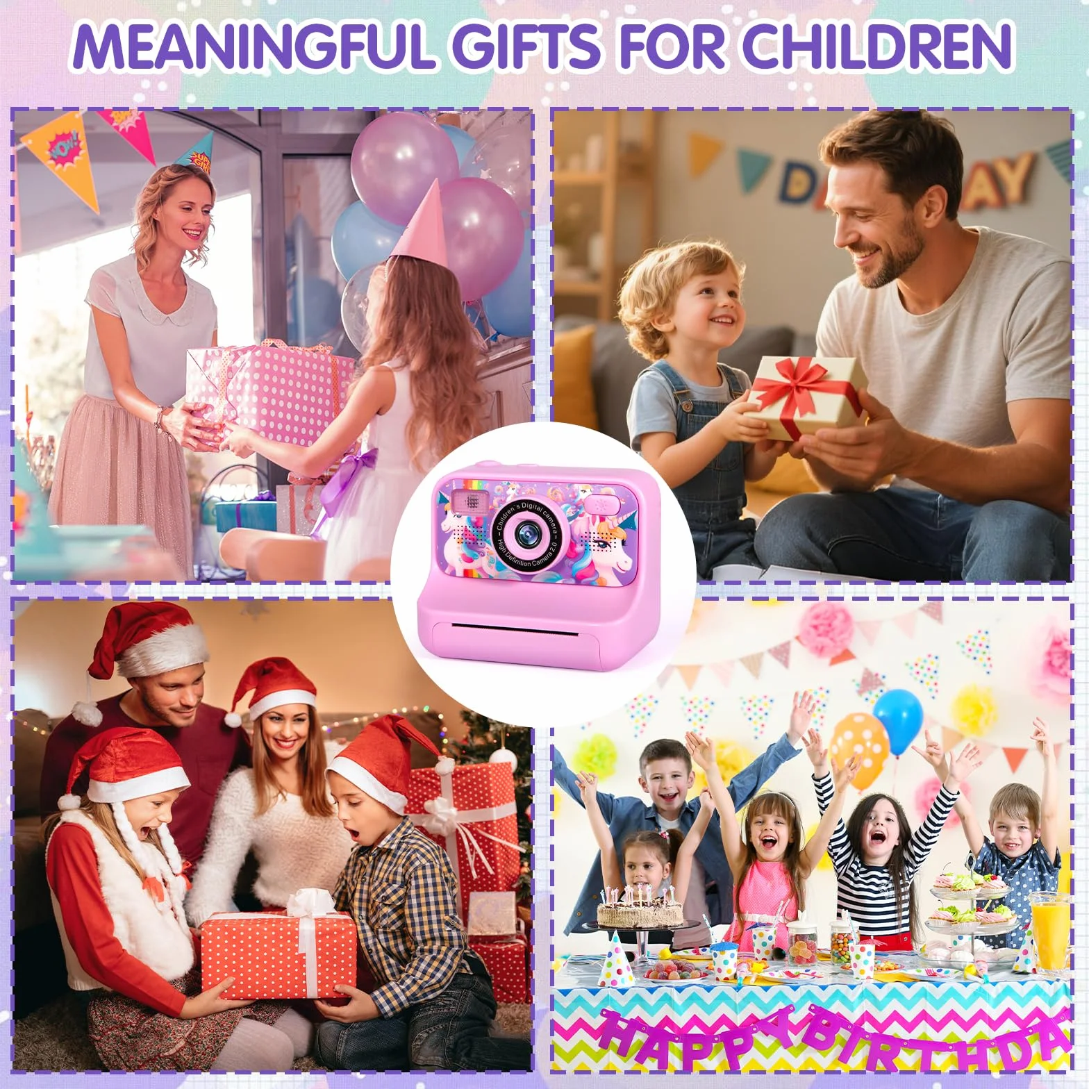 Macchina Fotografica Bambini Istantanea, Fotocamera Istantanea 2.4" 1080P Fotocamera Bambini con 32GB Schede e Carta da Stampa, Modalità Selfie e Video,Regali per Ragazzi Ragazze da 3-12 Anni