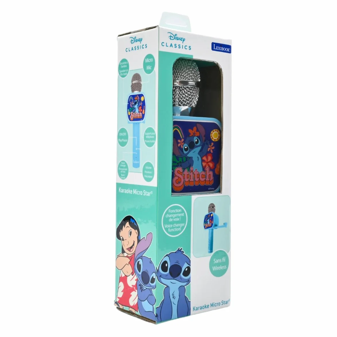 Lexibook Disney Stitch Microfono Bluetooth Funzione Cambio Voce Altoparlante Integrato Supporto Telefono Blu MIC240D