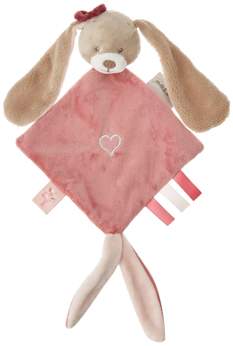 Nattou Pupazzetto Fazzoletto Mini Nina Il Coniglietto, con portaciuccio, 30 x 20 x 5 cm, Nina, Jade e Lili, Beige/Rosa, 987141