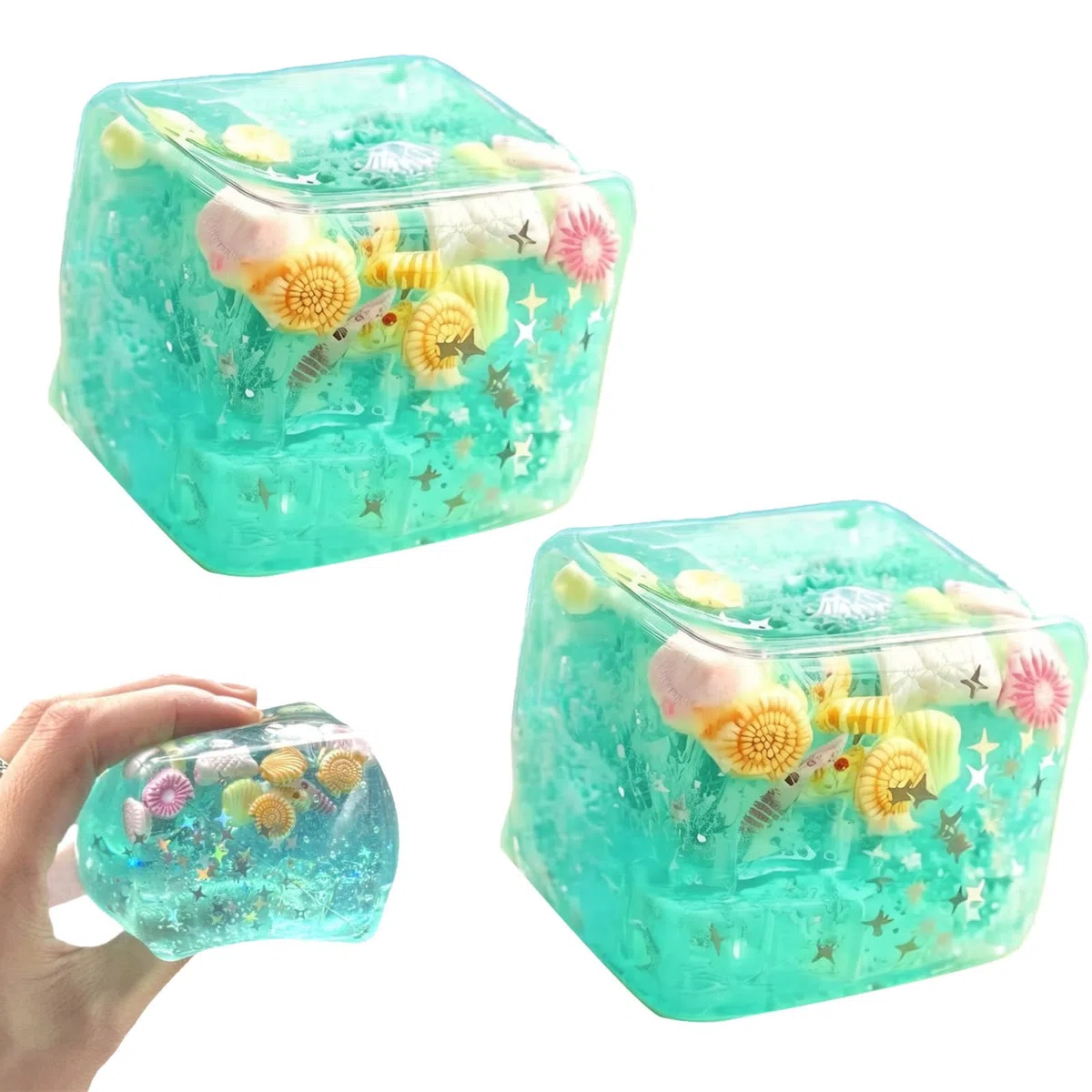 2 cubetti di ghiaccio Squishy, bel cubo per messa a fuoco, conchiglia in riva al mare per adulti, supporto per la concentrazione di scrivania e aula