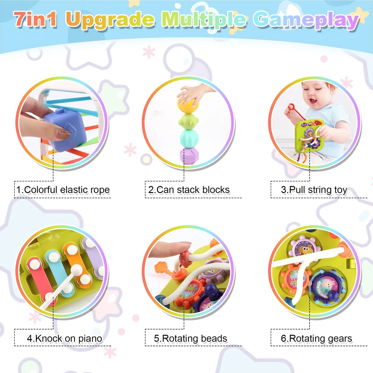 MXTIMWAN Giochi Bambini 1 2 Anno, 7 in 1 Giochi Montessori per Bambini 1 2 3 Anno, Montessori Sensoriali Giocattoli di Impilabile Smistamento Cubo Montessori Multiattivita