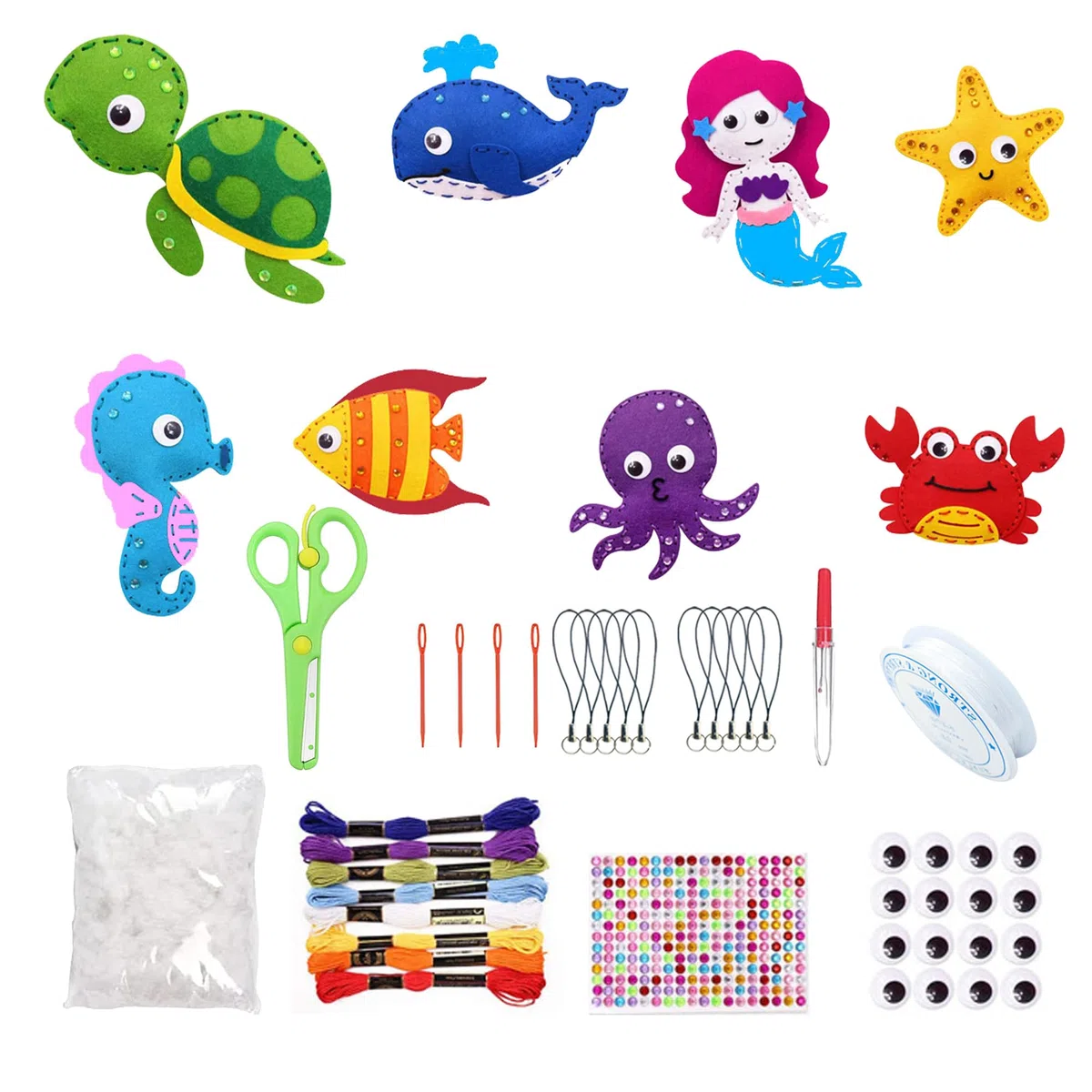 Allazone Set da Cucito per Bambini, Kit Fai Da Te in Feltro 8 Stile Animale Marini Kit da Cucito in Feltro, Kit da Cucito Creativo per Bambini Educativi e Principianti