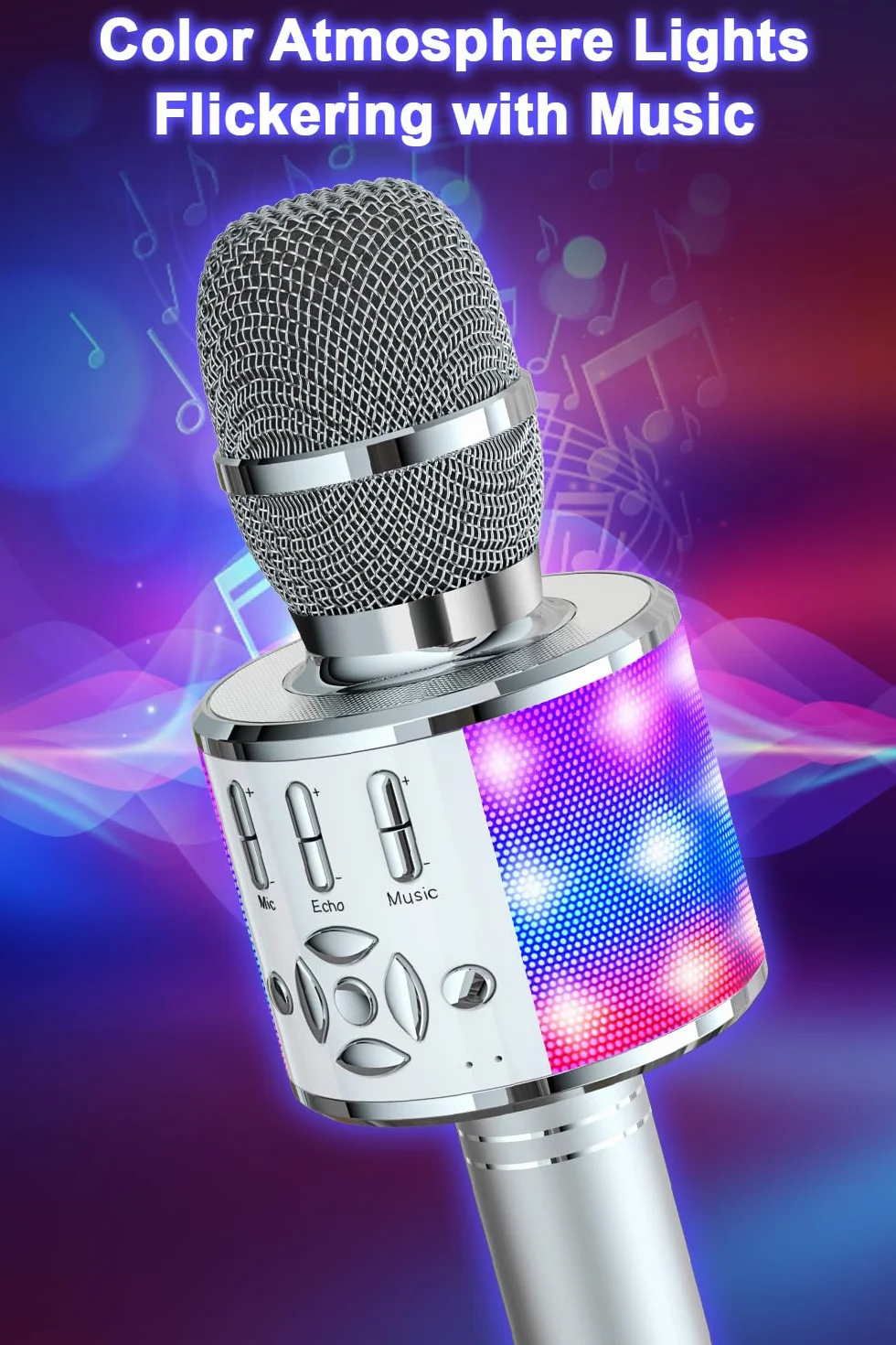 BONAOK Microfono Karaoke con Cambio Voce, Altoparlante LED per Adulti, Dispositivo Bluetooth per Casa KTV