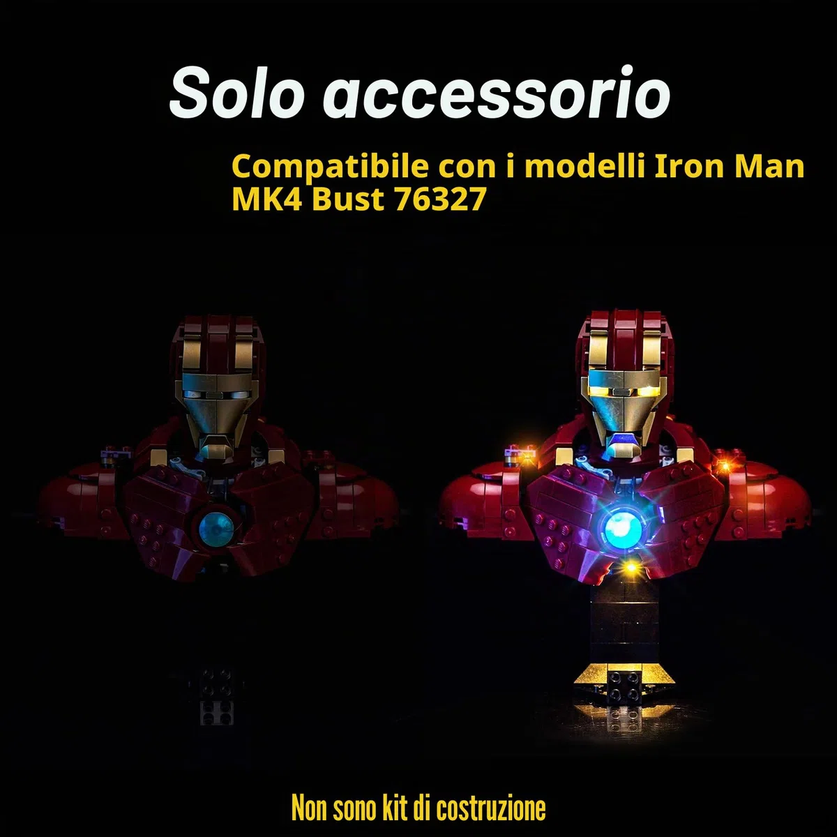Set di luci a LED compatibile con Lego Iron Man MK4 Bust 76327 (senza modello), set di illuminazione decorativa compatibile con Lego Iron Man MK4 Bust giocattolo creativo
