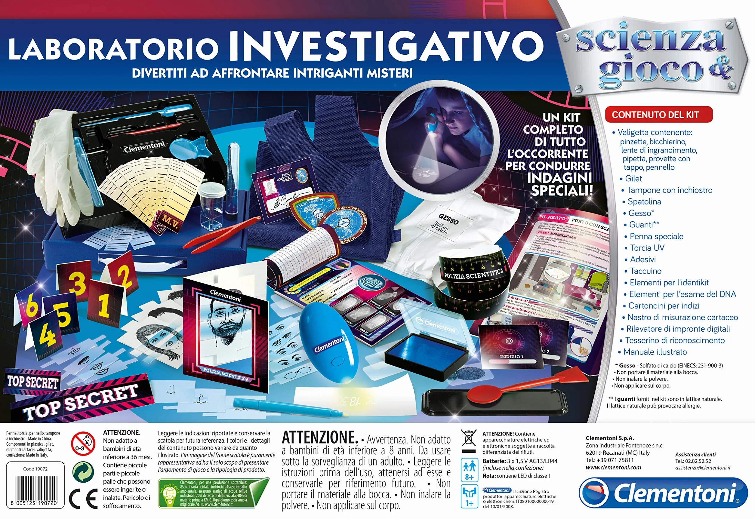 Clementoni - 19072 - Scienza e Gioco - Laboratorio Investigativo - Made in Italy - Laboratorio esperimenti, Gioco scientifico Bambini 8 Anni+ (Versione in Italiano)