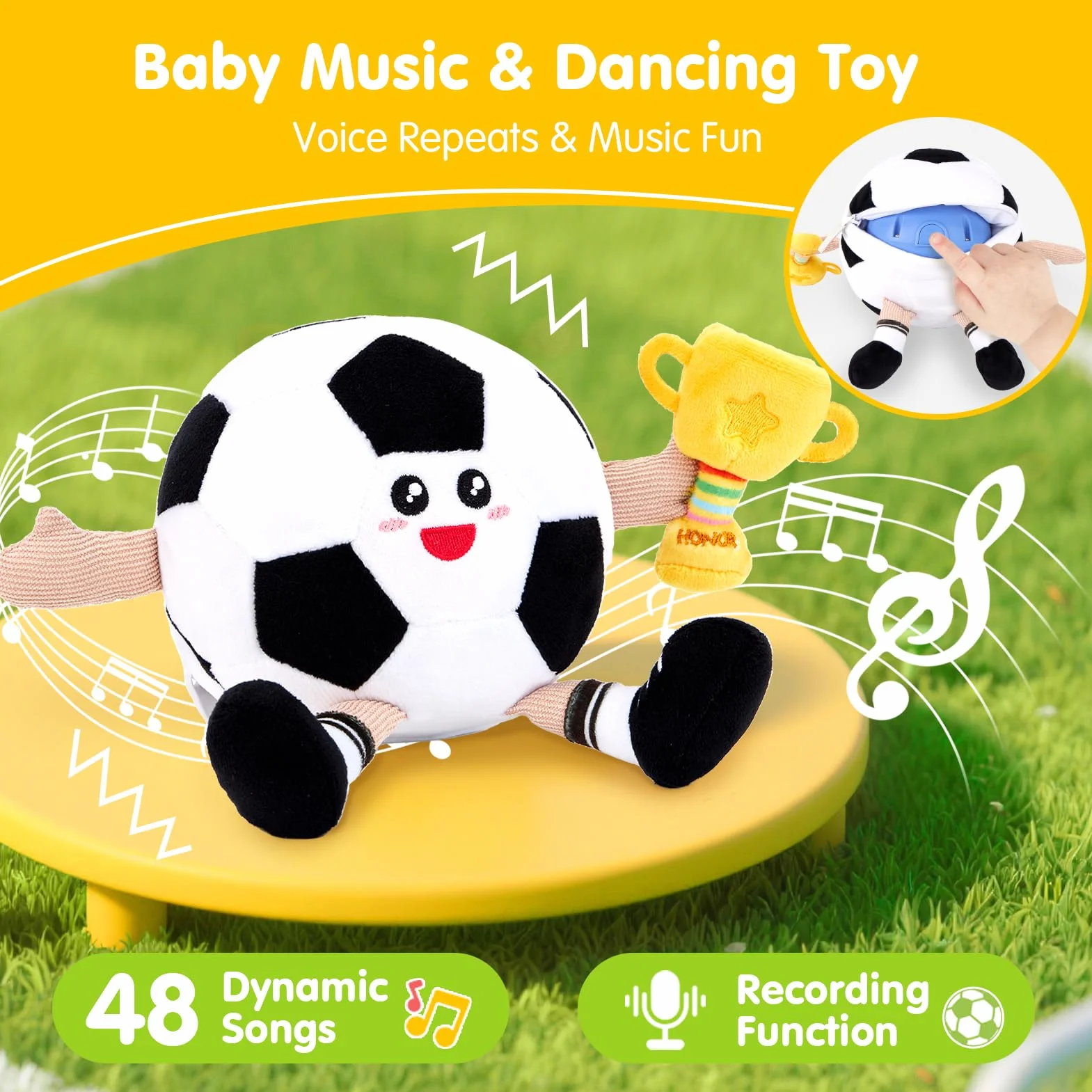 hahaland Giochi Neonato 3 6 9 Mesi, Peluche Calcio Giocattolo Interattivo con Musica e Registrazioni, Gattonare Giochi Regalo Bambini 1 Anno