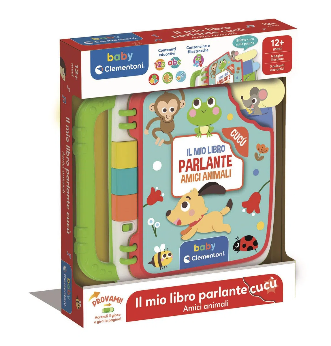 Clementoni Baby Libro Parlante Amici Animali, Gioco Educativo Bambini 12+ Mesi, Centro attività Prima Infanzia per Imparare Numeri, Colori, Forme, Versi degli Animali, Lingua Italiana, 17550