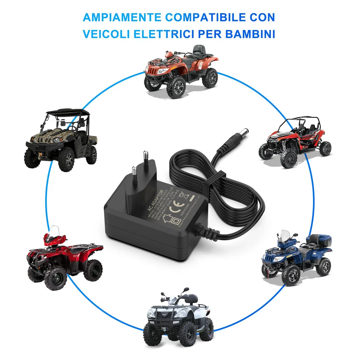 shefor Caricabatterie 6V 1A Compatibile con Auto Elettriche per Bambini, Alimentatore 6V 1000mA per Veicoli Giocattolo Elettrici Quad Trattore Moto SUV ATV Macchina Giocattolo (5,5 x 2,1 mm)