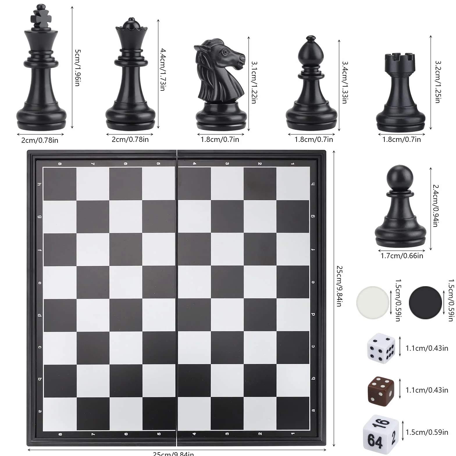 Scacchiera Professionale, 3 in 1 Scacchiere con Magnetici Scacchi, Dama, Backgammon Gioco da Tavolo Portatile e Educativo, Scacchiera Pieghevole da Viaggio per 6 + Anni Bambini e Adulti (25cm x 25cm)
