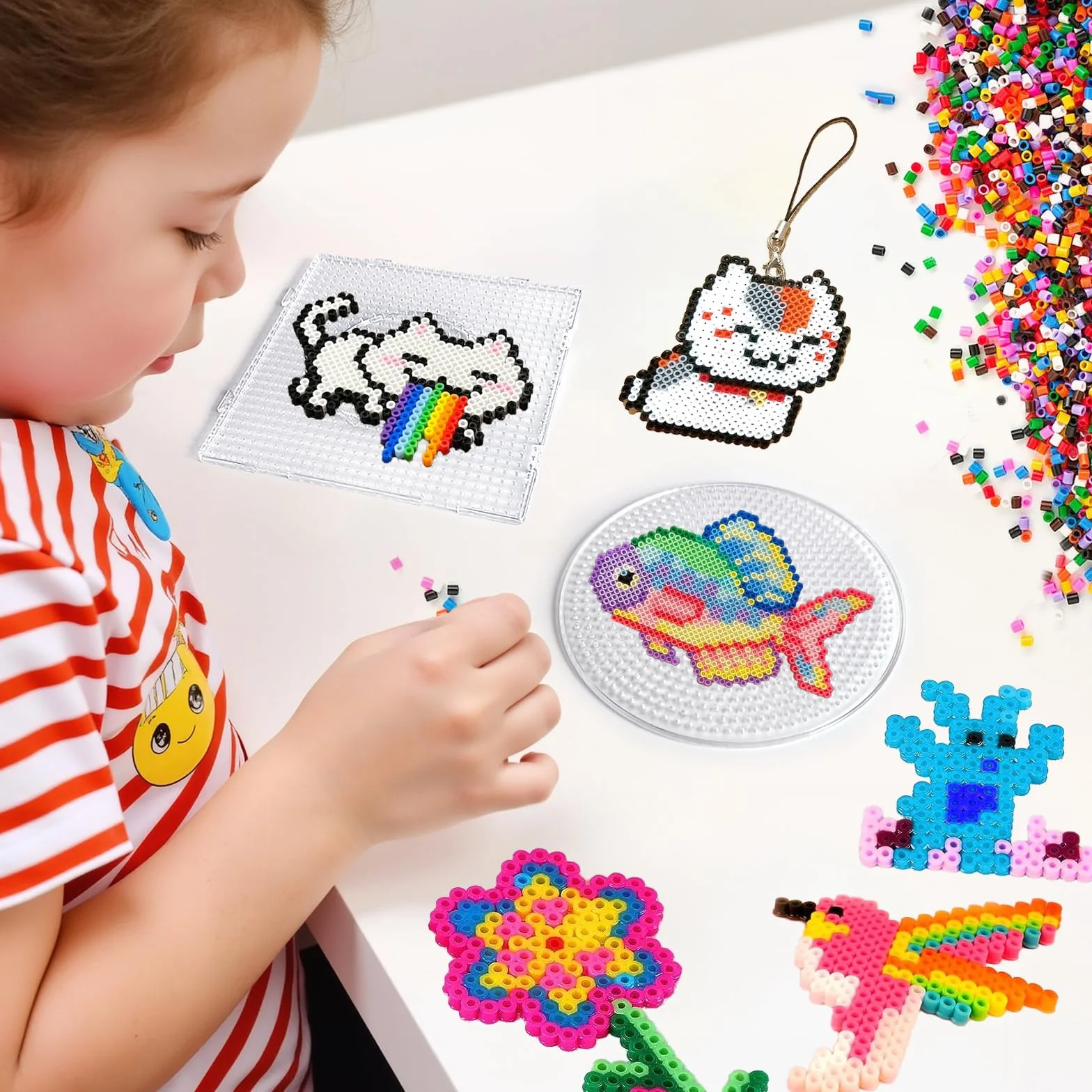6 perline da stirare da 5 mm, 4 quadrati e 2 rotonde, in plastica, trasparenti, piastre per matite per perline da stirare, giocattolo educativo