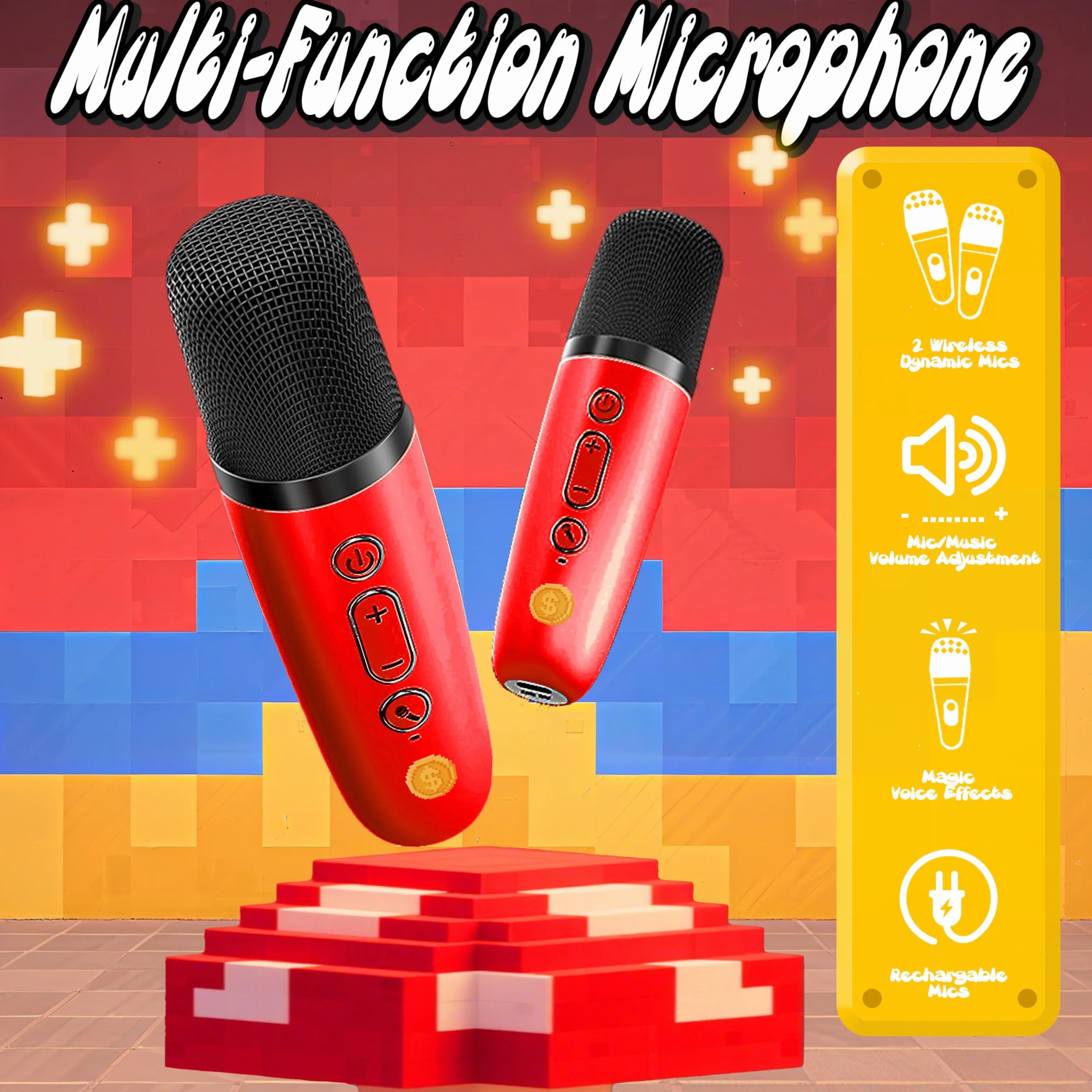 Karaoke per Bambini con 2 Microfoni Wireless Bluetooth, Giocattolo Musicale, Regalo Bambino 3-12 Anni