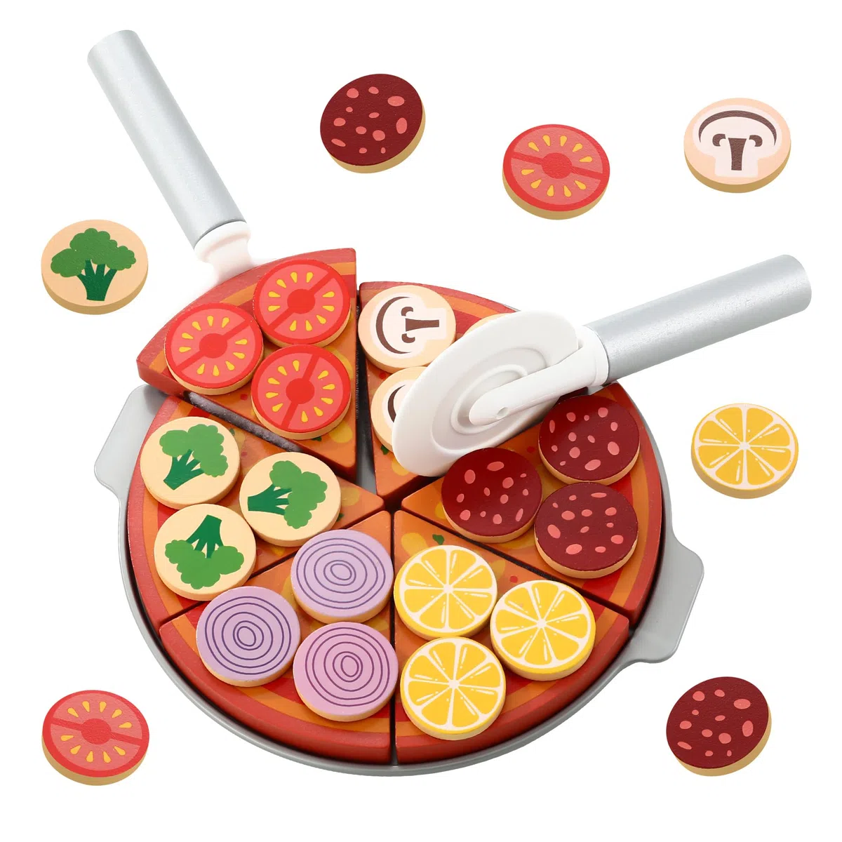 Pizza Giocattolo per Bambini,Accessori Cucina Giocattolo da Educativi Montessori, Gioco di Ruolo, Regalo Creativo Compleanno Giorno dei Bambini Pasqua Halloween Natale Ragazzi Ragazze 3+ Anni