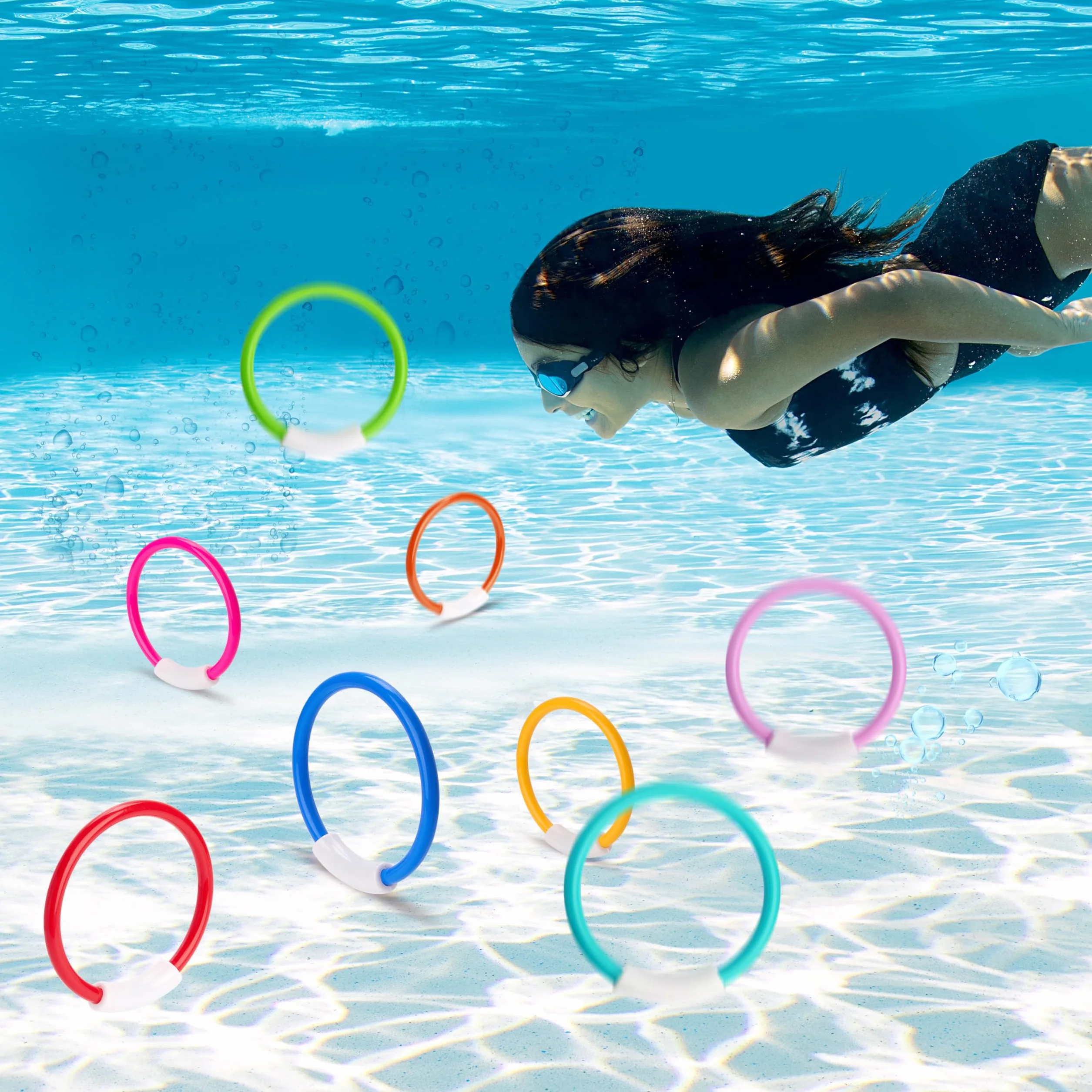 JOYIN Anello da Immersione da 8 Pezzi, Giocattoli da Immersione per Bambini, Giochi subacquei, Giochi d'Acqua,Animali da Immersione,Estate