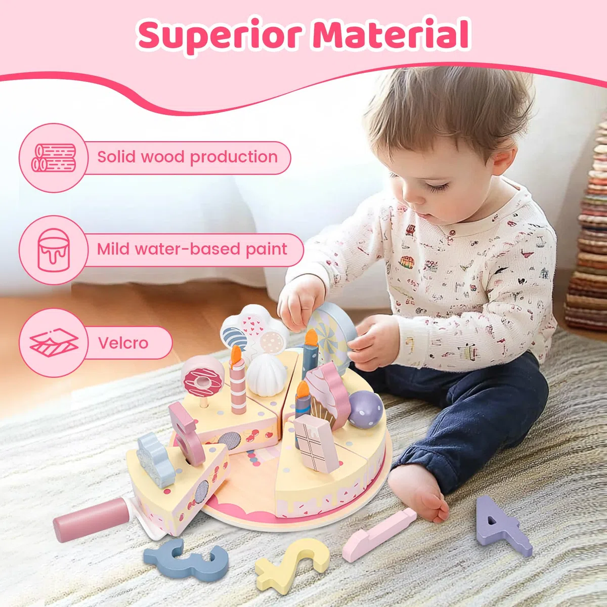 Accessoires De Cuisine En Bois Pour Gâteau D'anniversaire, Jouets De Cuisine Pour Enfants, Gâteau D'anniversaire En Bois Modulable Et Séparable, Jouets De Cuisine, Cadeau En Bois Pour Enfants