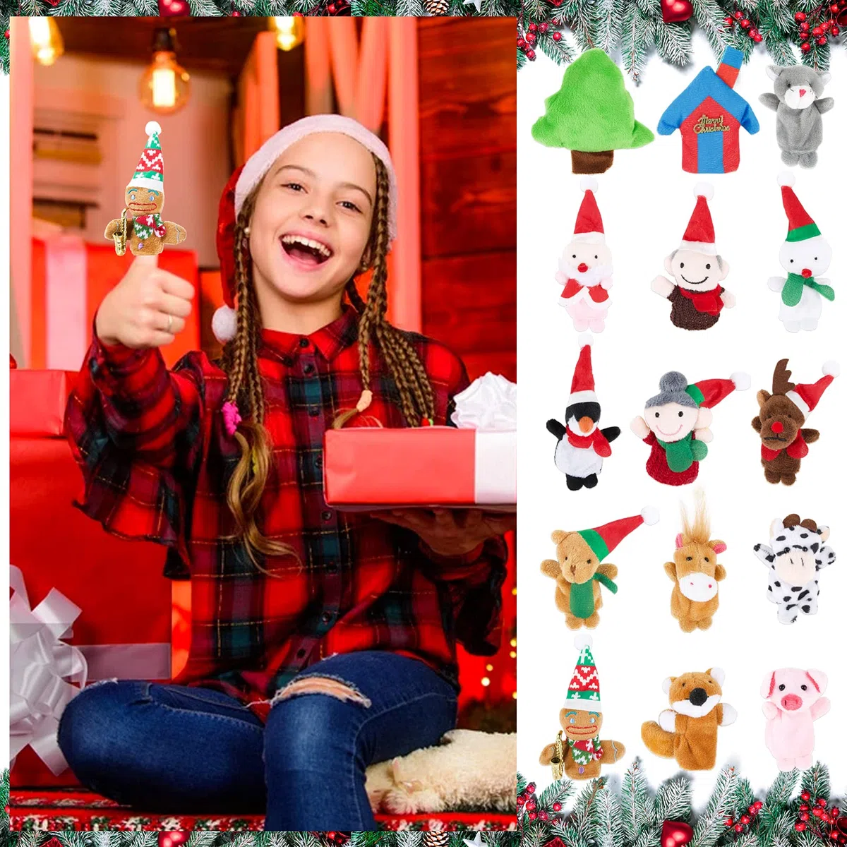 15pz Pupazzetti Natalizi Marionette da Dita Burattini da Mano Pupazzo di Neve Pan Zenzero Giocattoli Animaletti Peluche Piccoli Regalo per Natale Compleanno Party