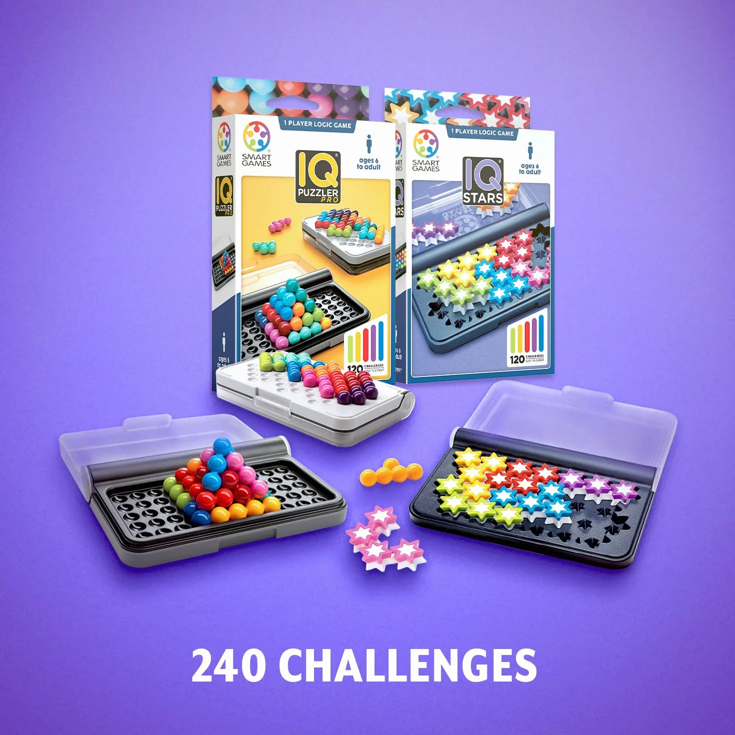 Smart Games - Pack Iq Puzzler Pro E Iq Stars | Giochi Per Bambini E Adulti | Rompicapo Adulti E Rompicapo Bambini | Gioco Educativo 6 Anni | Giochi Da Viaggio 1 Giocatore