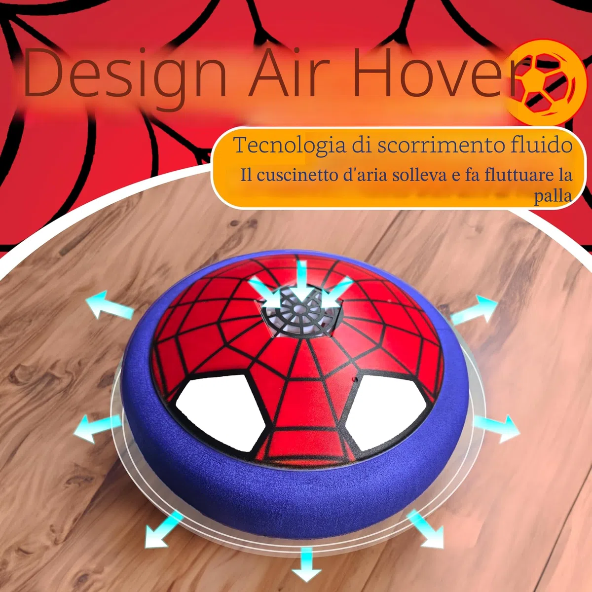 Spider Pallone Calcio Fluttuante, Hoverball con Luci LED, Giochi di Calcio per Bambini 3 4 5 6 Anni, Regalo Bambini Bambina 3-12 Anni, Giochi Esterno Interno Bambini