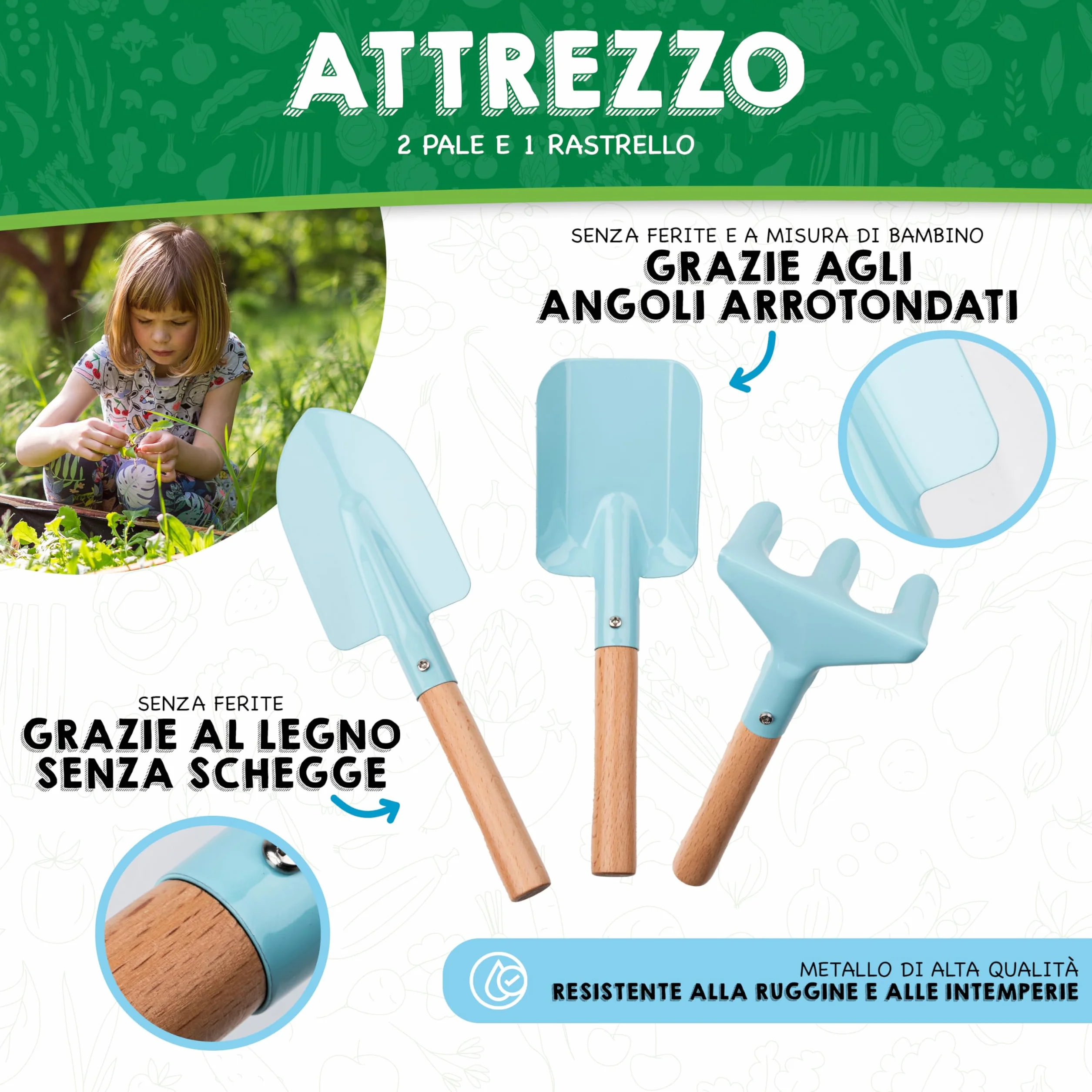 PHIBER-SPORTS Set di Attrezzi da Giardino per Bambini (11 Pezzi) - Attrezzi da Giardinaggio per Bambini dai 3 Anni in su - Strumenti in Metallo, annaffiatoio, Guanti da Giardinaggio, Borsa