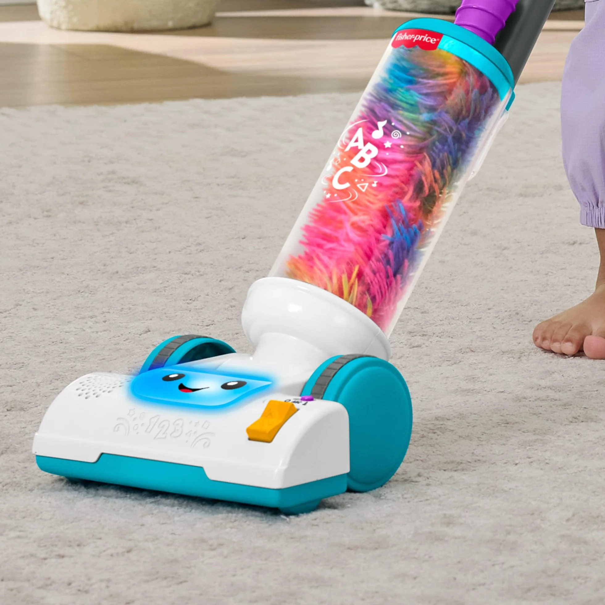 Fisher-Price - Aspirapolvere Ridi & Impara, Giocattolo con spolverino Rimovibile, 45 Canzoni, luci e Frasi per Imparare divertendosi, Versione Italiano +UK+FR+DE, 2+ Anni, JMM33