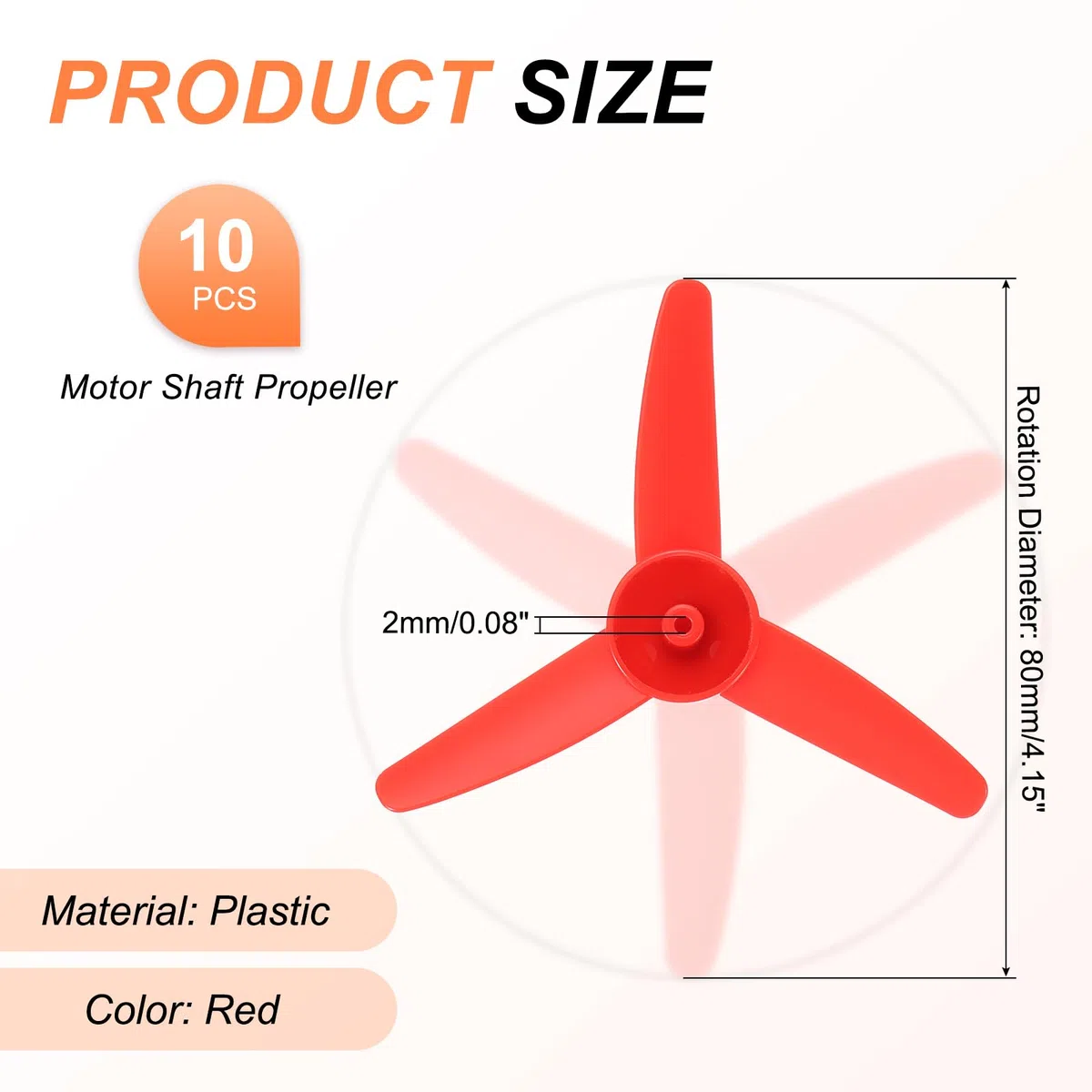 QUARKZMAN 2mm Albero Motore DC Elica, 80mm Forma Ventilatore 3 Pale Elica in Plastica Diritta per Modellismo Aereo Fai Da Te Giocattoli Motore RC Barca Micro (Rosso, Confezione da 10)