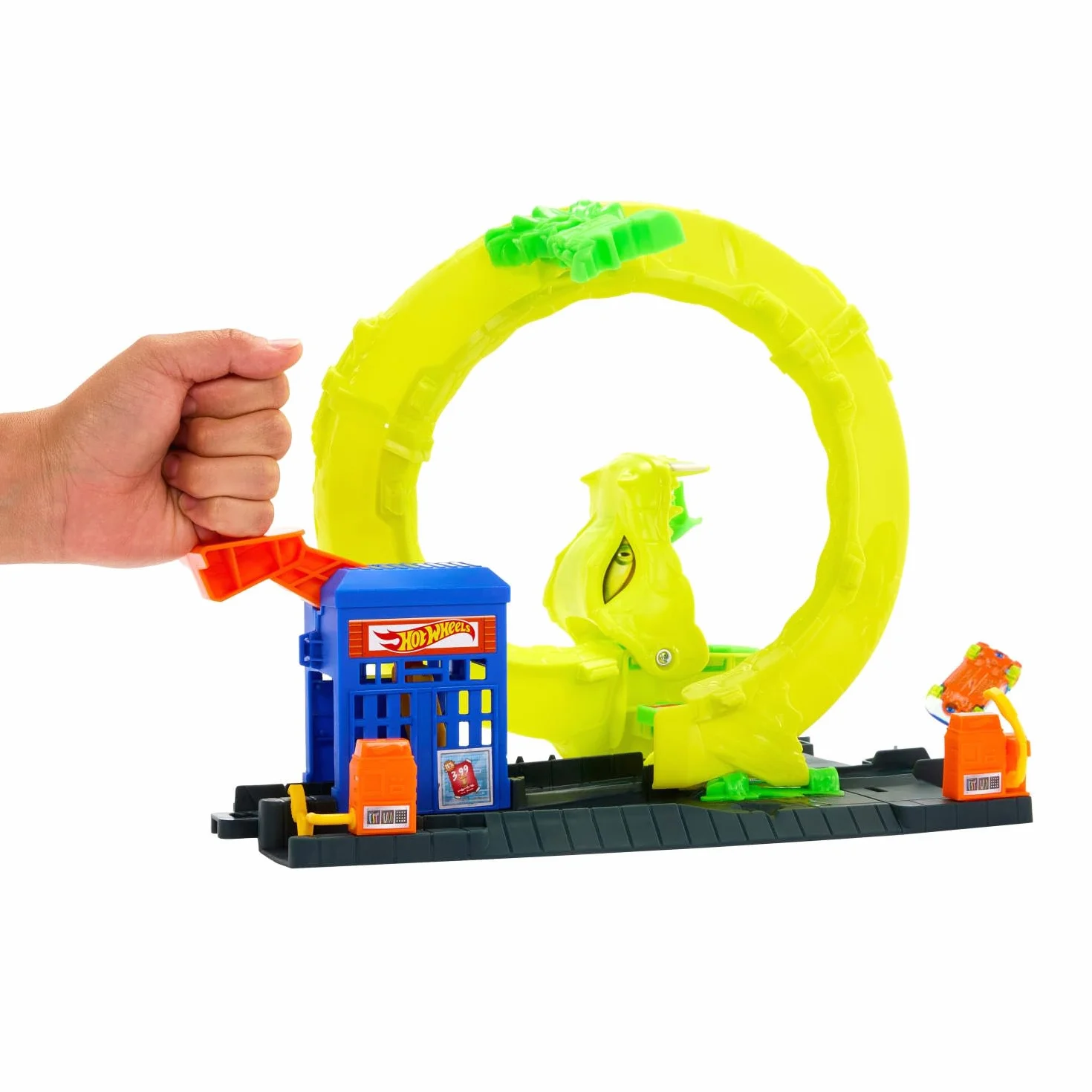 Hot Wheels - Attacco del Serpente, Set con Stazione di Servizio e Pista Spirale, 2 modalità di Gioco e Veicolo in Scala 1:64 Incluso, Giocattolo per Bambini, 4+ Anni, JBM63