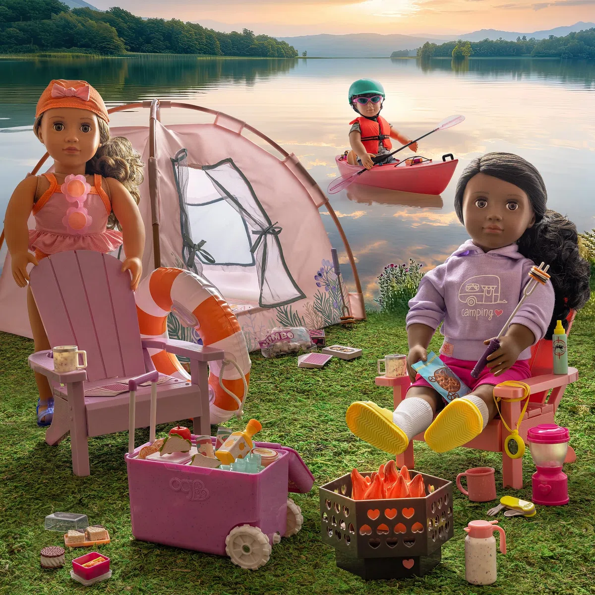 Our Generation - Notti in Campeggio - Playset Tenda per Bambole - Giocattolo da Campeggio - Accessori per Bambole da 46 cm - Gioco di finzione - Bambini dai 3 Anni in su