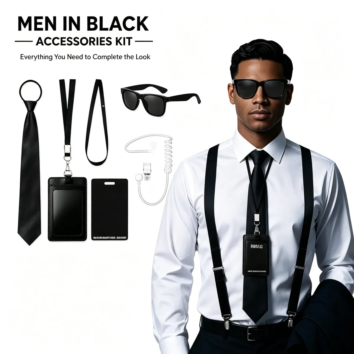 Agente Accessorio per Costume, Agente Costumes Accessori, Servizio Segreto Costume Set Spy Costumes Accessori Con Occhiali Da Sole Neri Zip Tie Earpiece Id Card Holder per Uomini Donne Bambini