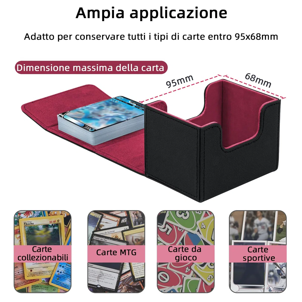 Mcbazel Deck Box Porta Mazzo per MTG Deck Box, Porta Carte Magic, Scatola Porta Carte di per 100+ Carte a Manica Singola, Porta Carte Magic Commander TCG, Custodia in Pelle PU - Nero/Rosso