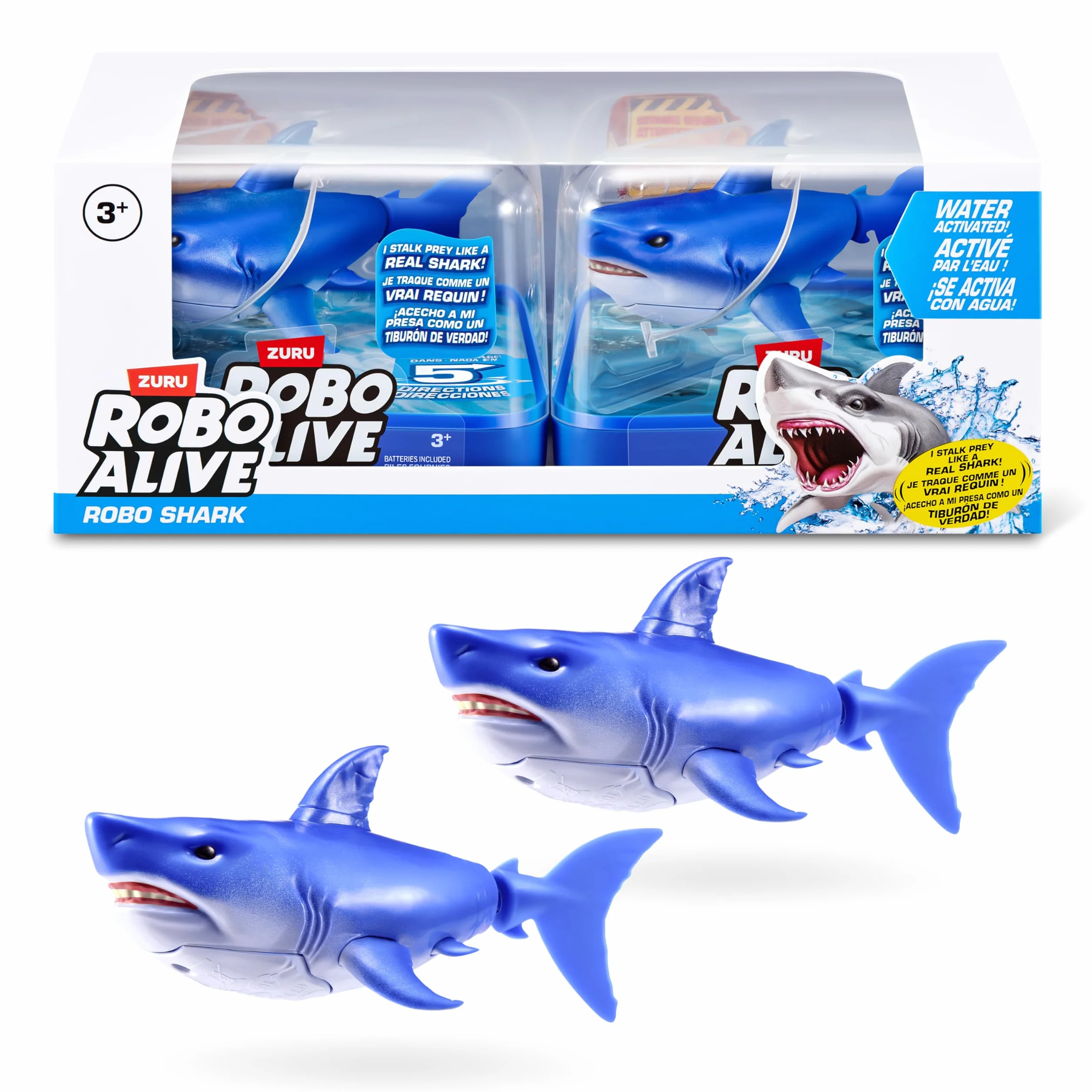 ZURU Robo Alive Water Activated Shark Confezione da 2 (Blue) Giocattolo Robotico da Bagno