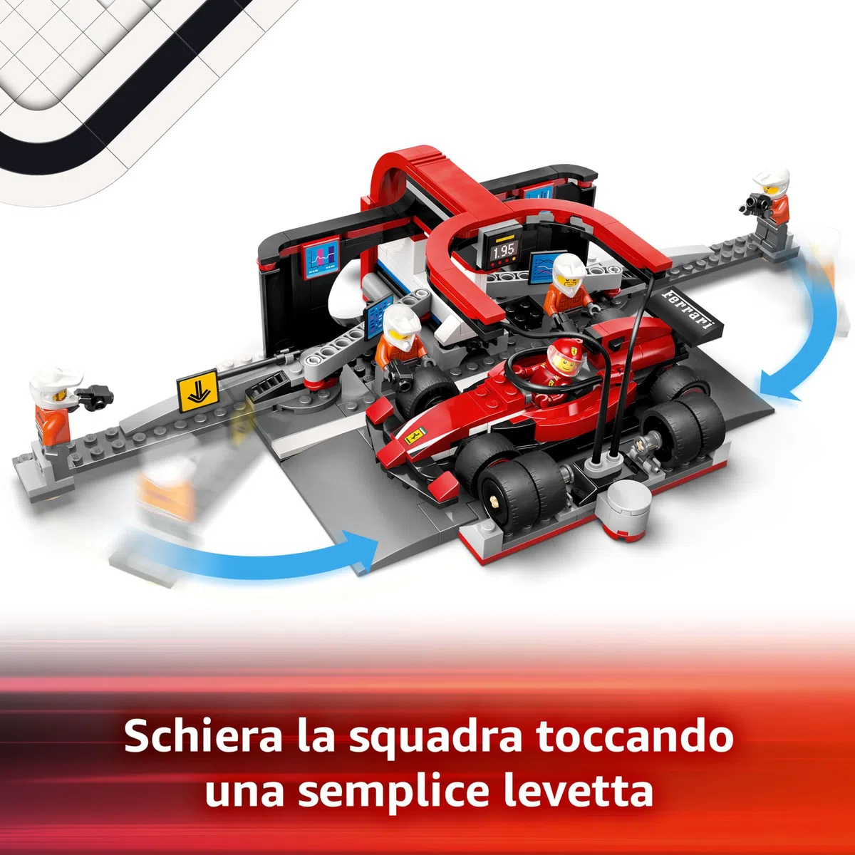 LEGO City Pit Stop e Meccanici con Monoposto Ferrari F1 - Kit Officina da Costruire con Macchina Giocattolo, Minifigure e Accessori, Giochi per Bambini da 6 Anni Fan delle Auto da Corsa Sportive 60443