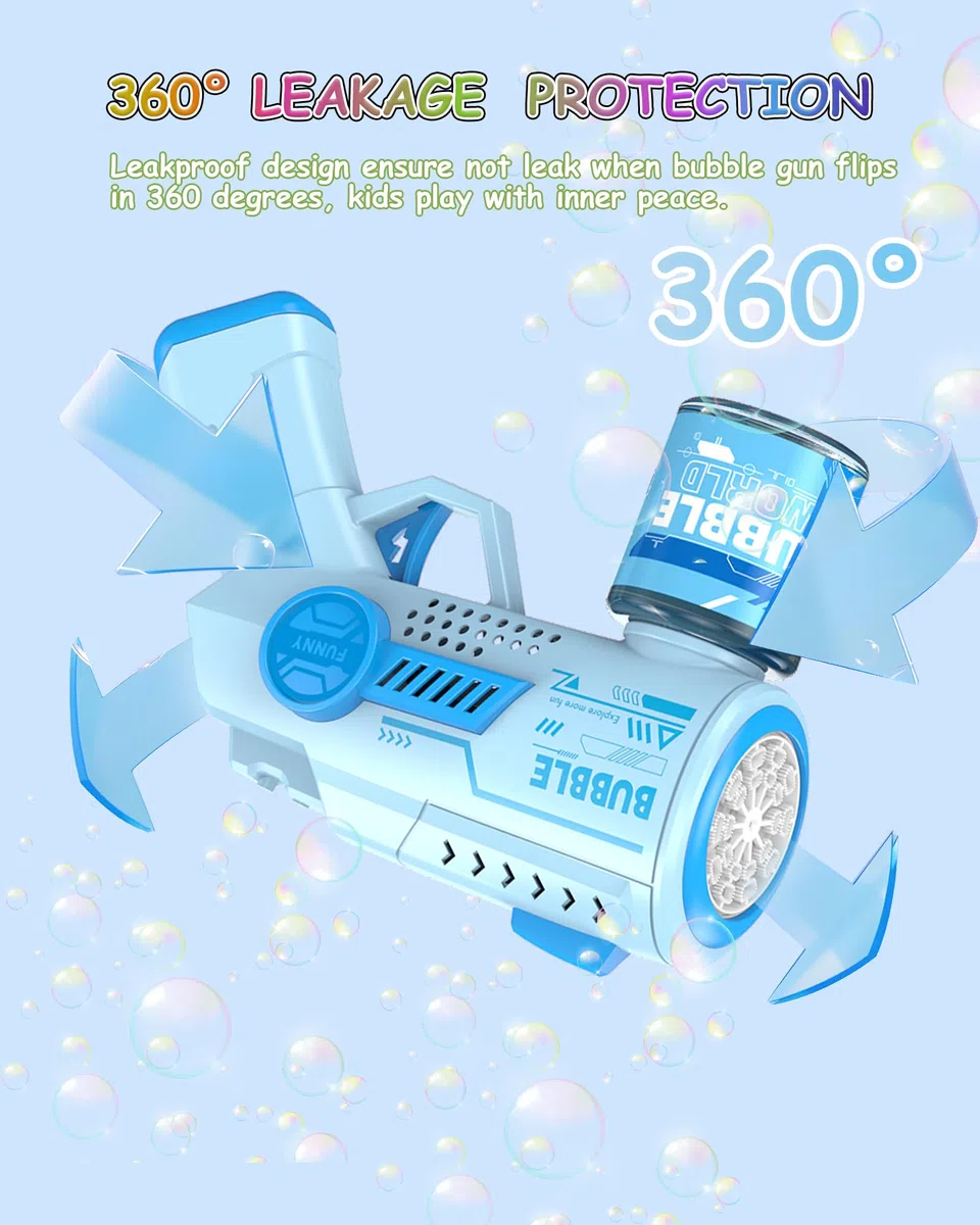 Pistola a Bolle per Bambini, Automatica Macchina di Sapone con 10 Pezzi Particella Concentrata a Bolla, 6000 + Bolle/Min, Luce LED, Estate per Festa/Spiaggia/Compleanno/Matrimonio(Blu)