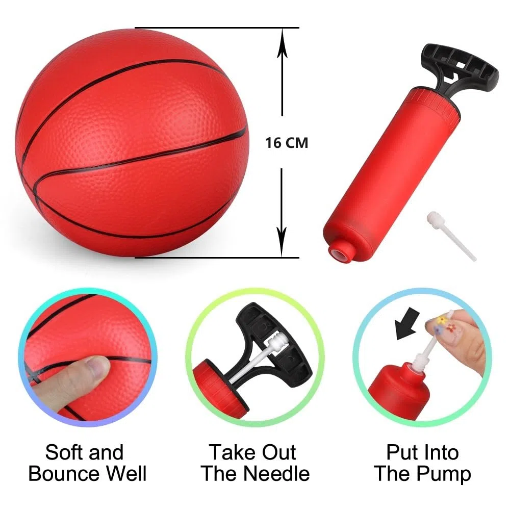 Mini Hoop Pallacanestro in gomma da 7 pollici per bambini Toddlers Replacement Basketball Beach Ball Small Bouncy Balls 4 palline e 1 palla Pump