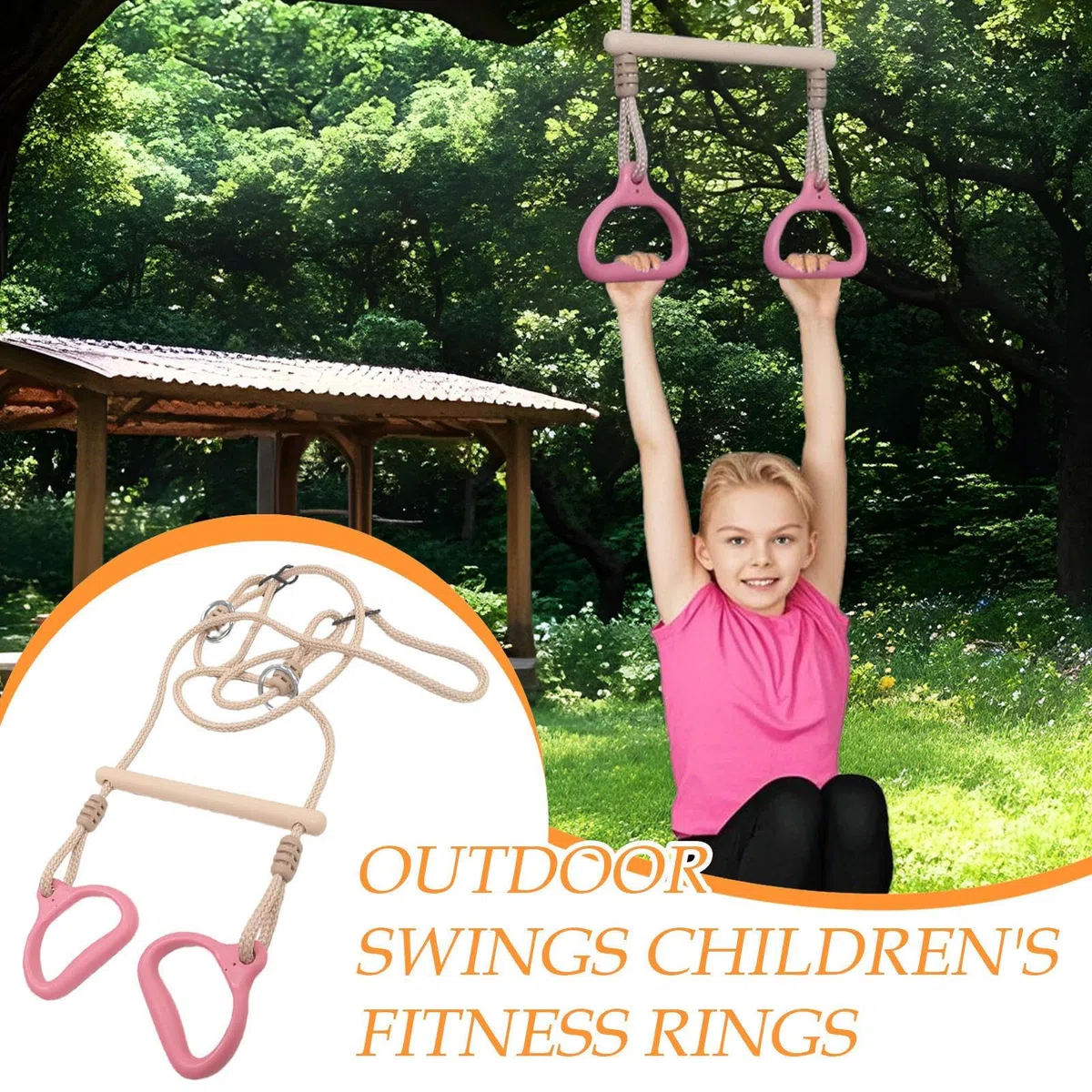 Trapeze Swing | 57.09 pollici di anelli di attrezzatura da palestra | Anelli appesi all'esercizio con cinturini | Gioco sensoriale stabile regolabile portatile per bambini adulti cortile da gioco este