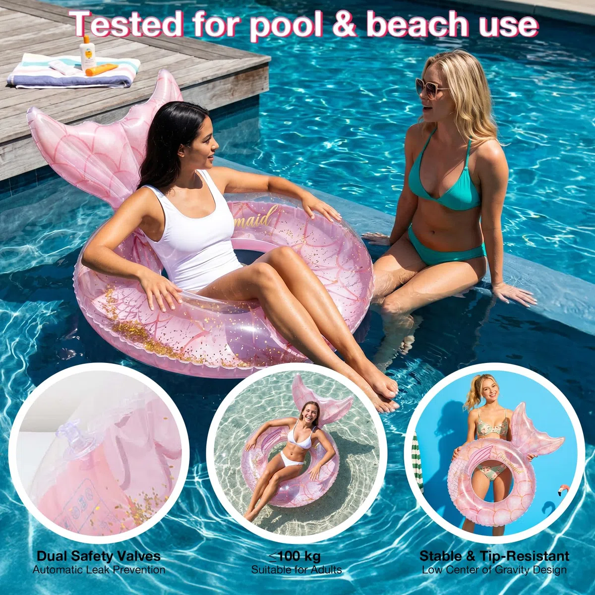 ACTOYS Gonfiabile Sirena per Adulti, Anello da Nuoto Gonfiabile per Piscina, Anello Gonfiabile Sirena, Anello da Nuoto Adulto, per Piscina e Spiaggia, Festa estiva