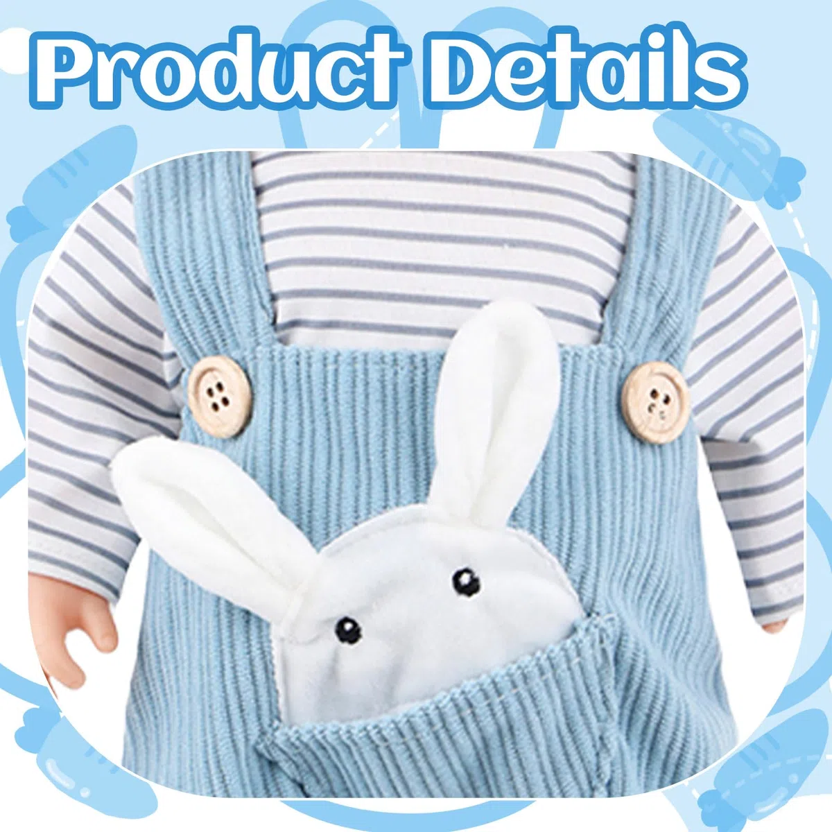5 abiti per bambole da 14 a 18 pollici, 35 – 45 cm, graziosi vestiti per bambole, 1 tuta da coniglio blu + 1 top+1 cappello a orecchie di coniglio + 1 calzino+1 ciondolo a coniglietto per ragazze