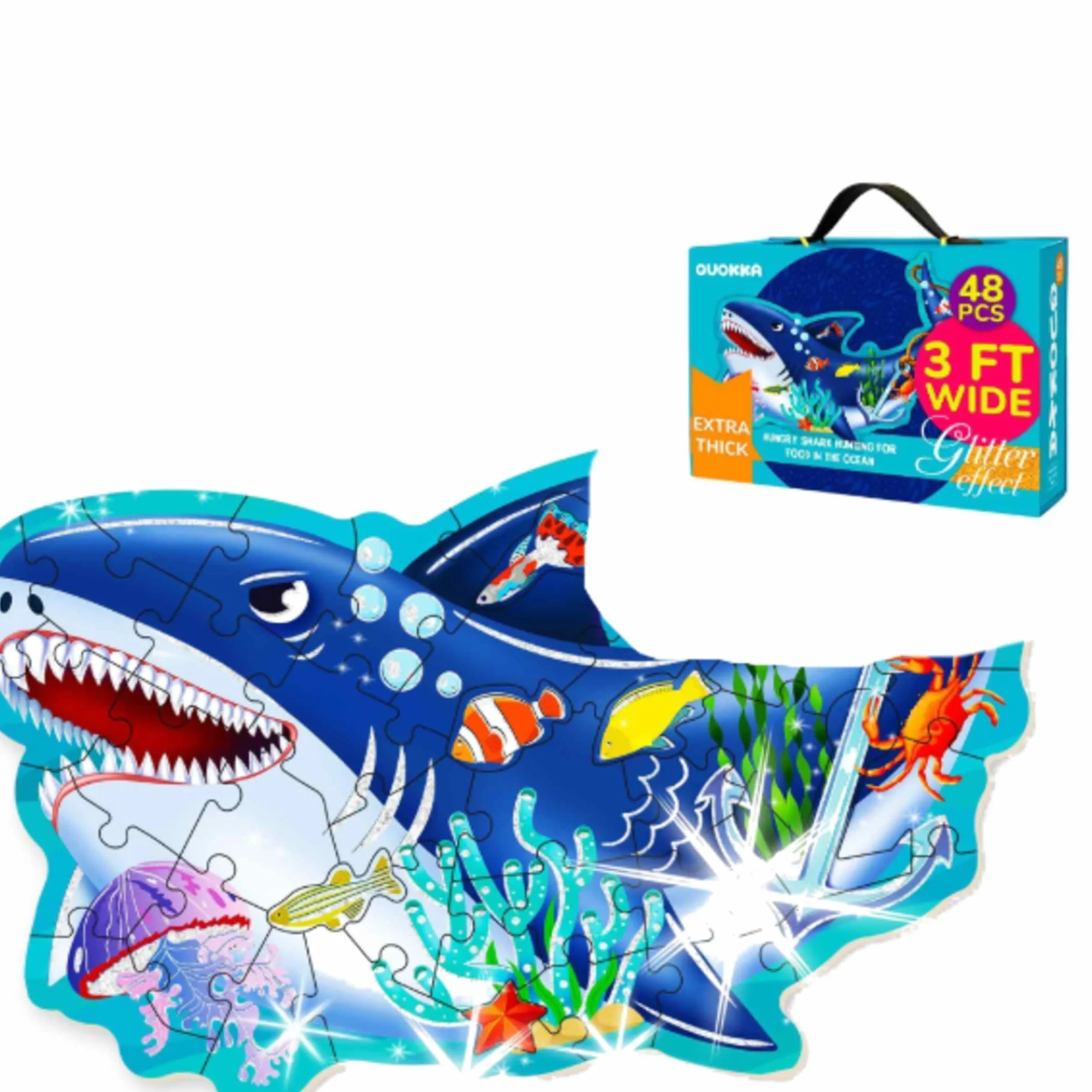 QUOKKA Puzzle Gigante a Forma di Squalo – Puzzle da 2 x 3 Piedi 48 pezzi – Grande Puzzle Educativo da Pavimento