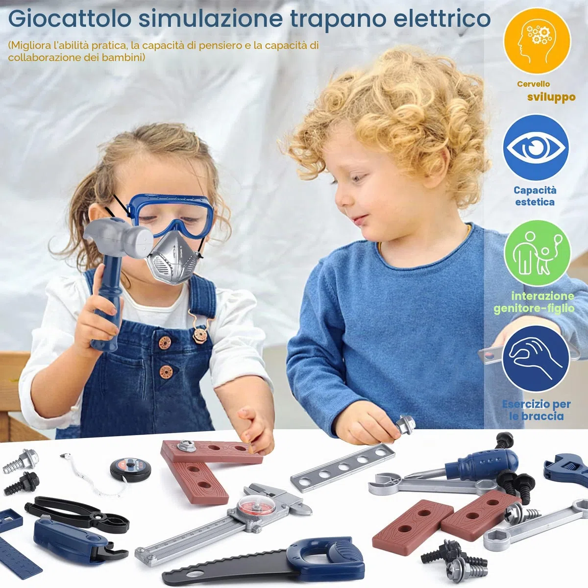 Cassetta Attrezzi Bambini, Costruzioni Giochi Con Martello Cacciavite, Giocattolo Con Trapano Elettrico, per Bambini dai 6 Anni in Su (73 Pezzi)
