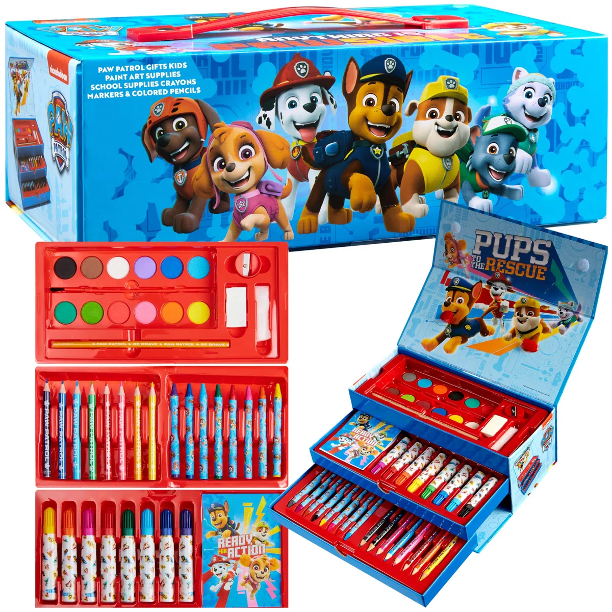 Paw Patrol Valigetta Colori per Bambini con Pastelli a Cera e Matite Colorate (Blu Navy)