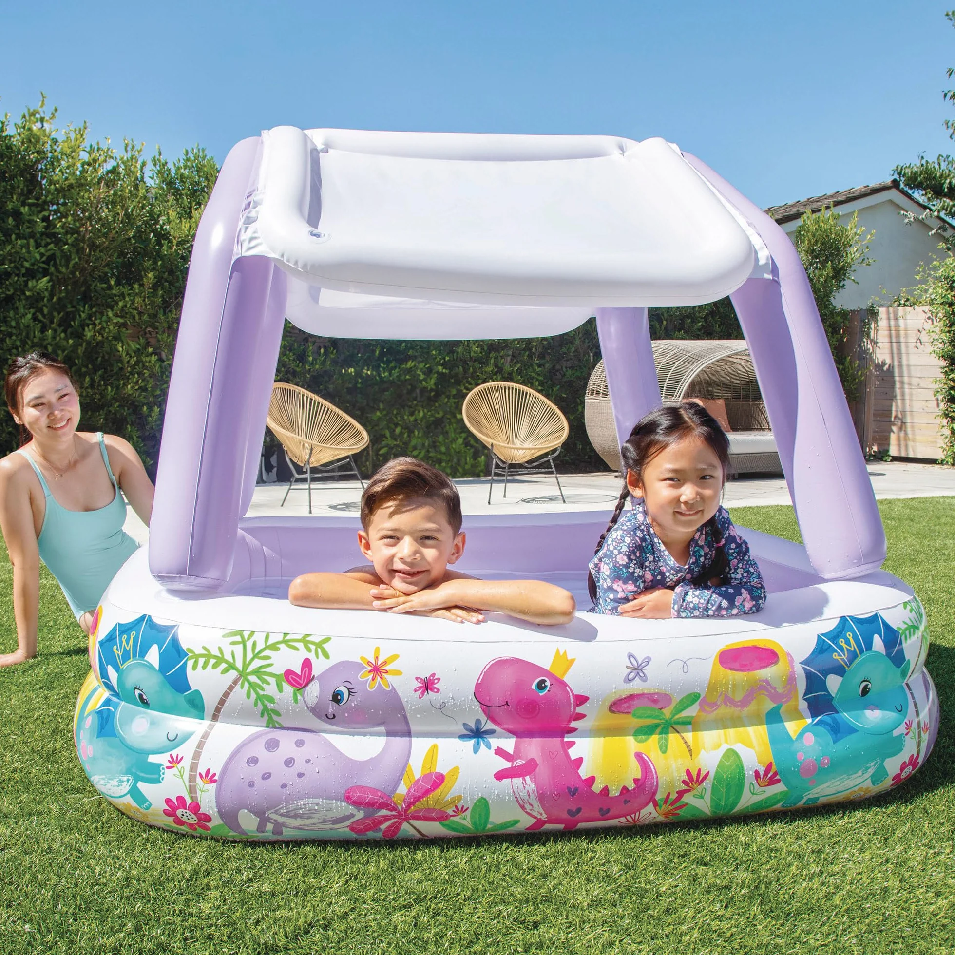 Intex 57470NP - Piscina Gonfiabile Acquario con Tettoia Removibile, Vinile, Multicolore, 157x157x122 cm