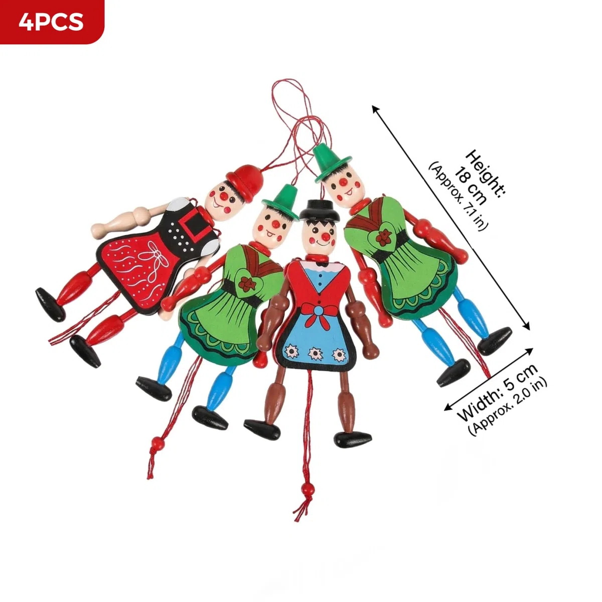 Confezione da 4 Marionette Marionette, in Legno Colorato per Bambini con Arti Mobili, Bambole in Legno Fatte a Mano per Giochi Fantasiosi, Decorazioni per Interni