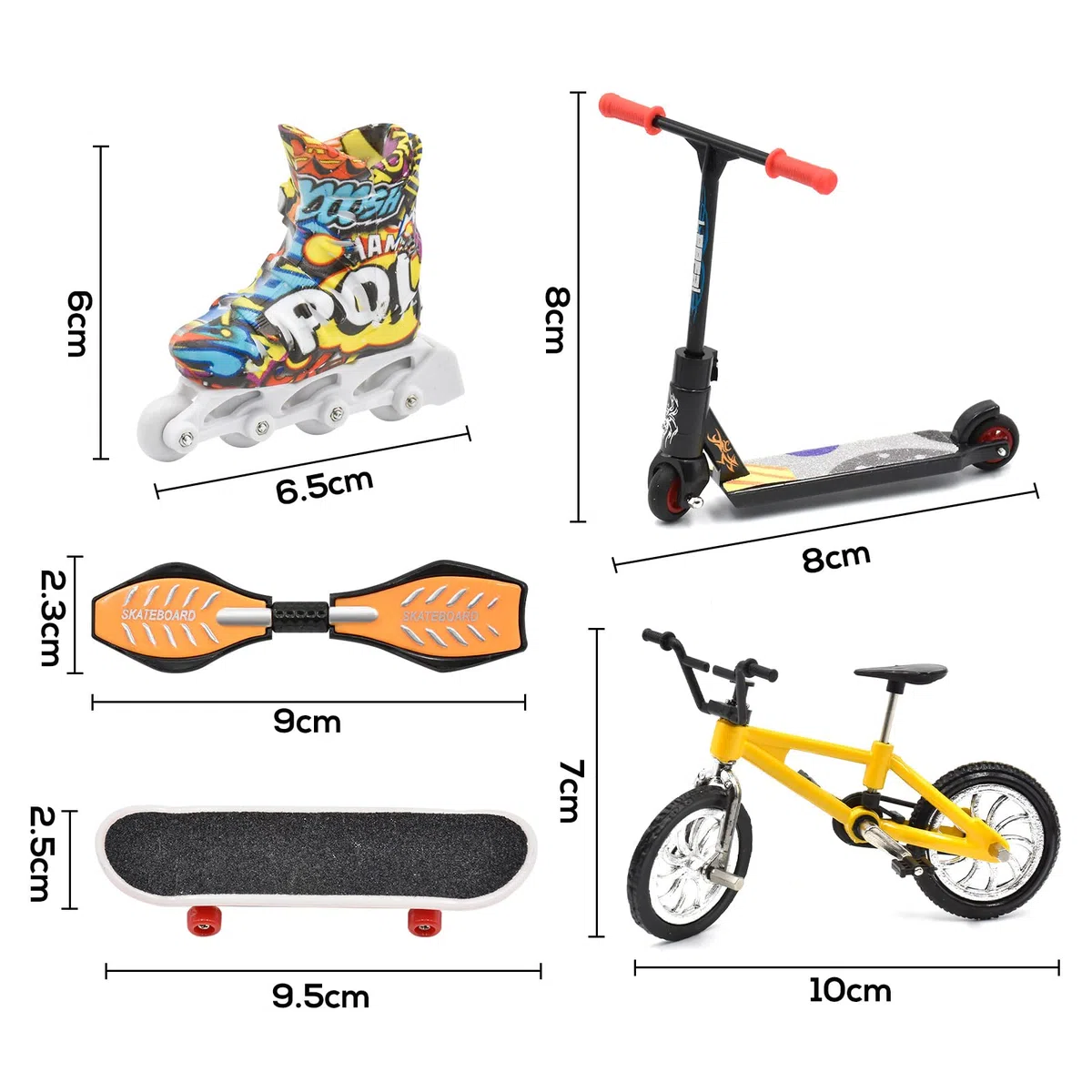 Mini Set Giocattoli per Dita: Skateboard, Bicicletta, Scooter, Vitality Board, Pattini, Pantaloni, Trucchi Di Formazione - Puntelli per Movimento