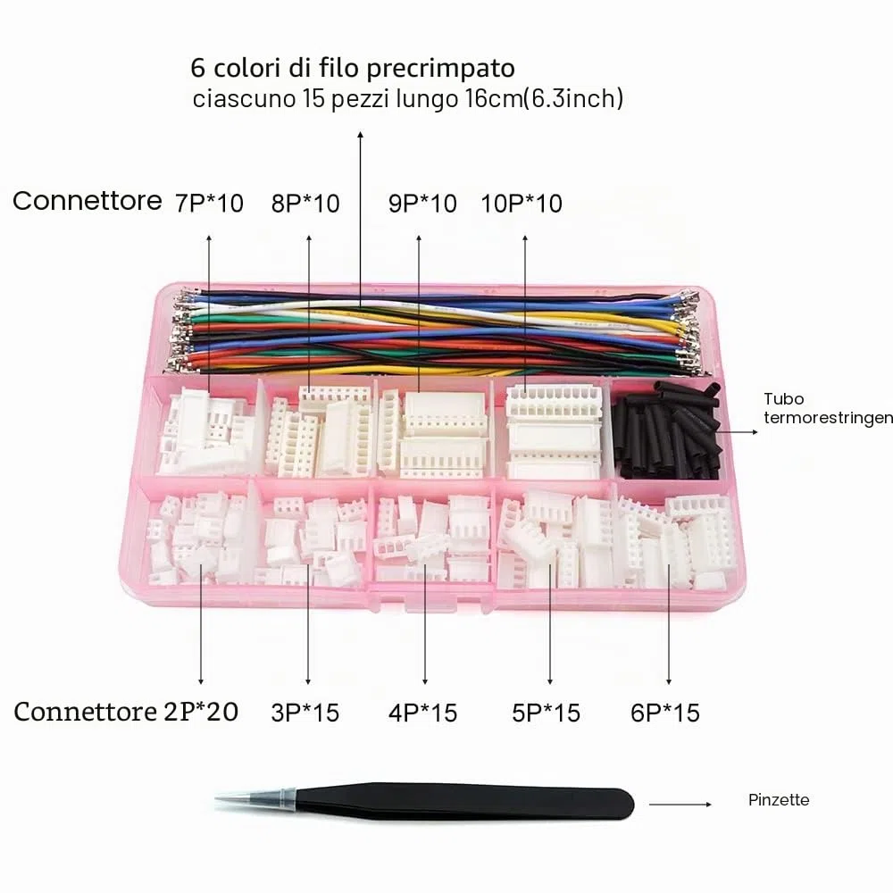XH - Kit di connettori 2,54 mm con cavo pre-aggraffato 2/3/4/5/6/7/8/9/10 pin, compatibile con connettore JST-XH
