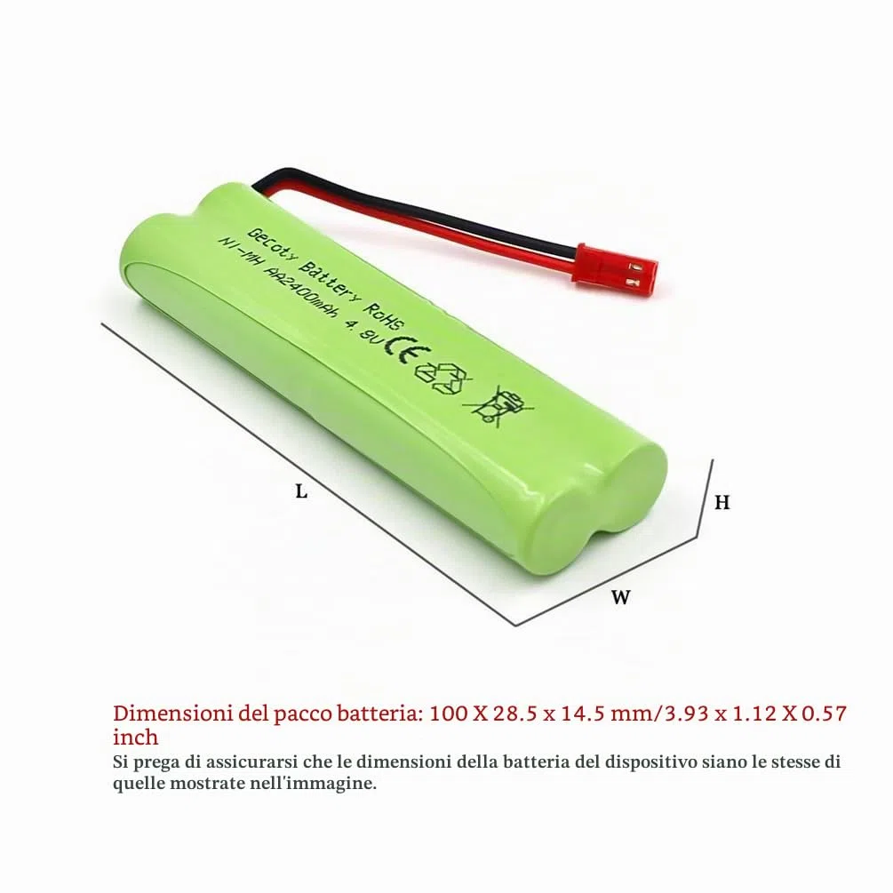 Batteria ricaricabile NI-MH AA da 4,8 V, batteria RC da 2400 mAh con spina JST e cavo di ricarica per giocattoli ad alta velocità, illuminazione, utensili elettrici (JST)