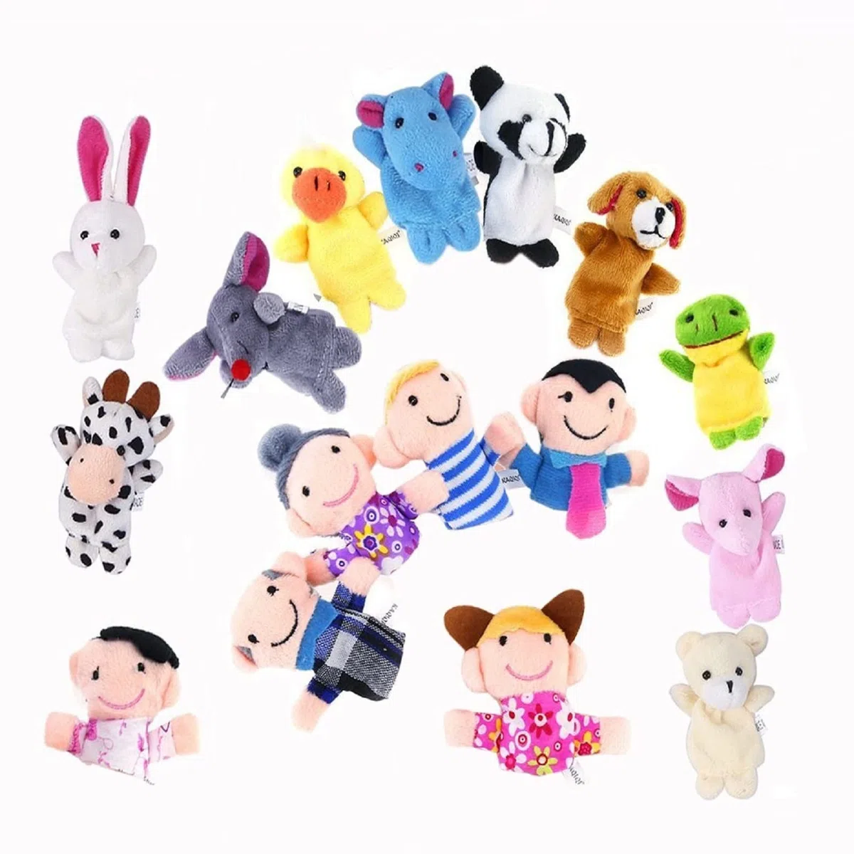 16 Pezzi Marionette Dita in Velluto,Burattini a Dito Finger Puppets con 10 Animali e 6 Famiglie