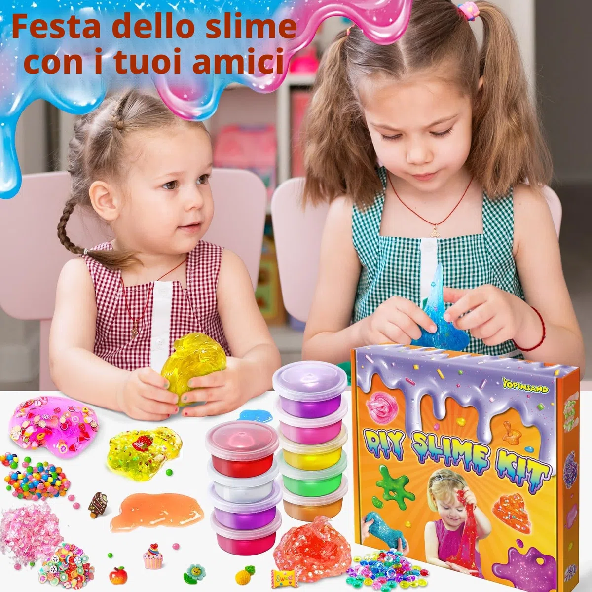 12 Colori Fai da Te Slime Kit Slime Making per Ragazze, Crystal Clear Slime, Glow in the Dark Slime con Sfere di Schiuma Aggiuntive, Charms, Glitter, Giocattolo Regalo per Bambini