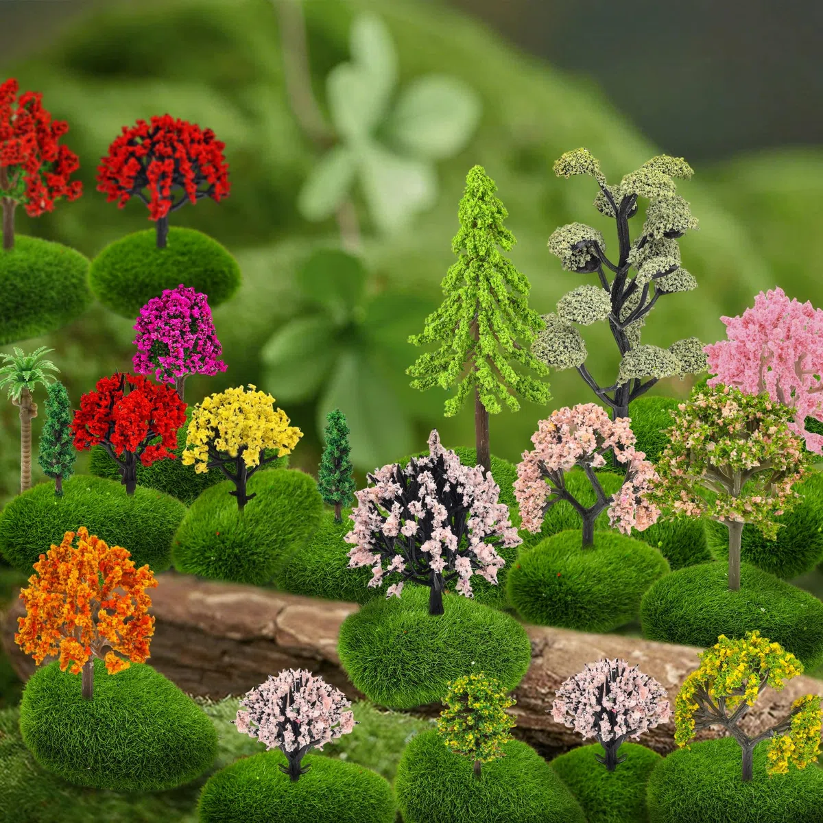 QUOZUO 42PCS Mini Modello Alberi in Miniatura, Modello Misto Alberi Colorati Costruire Treno Scenario